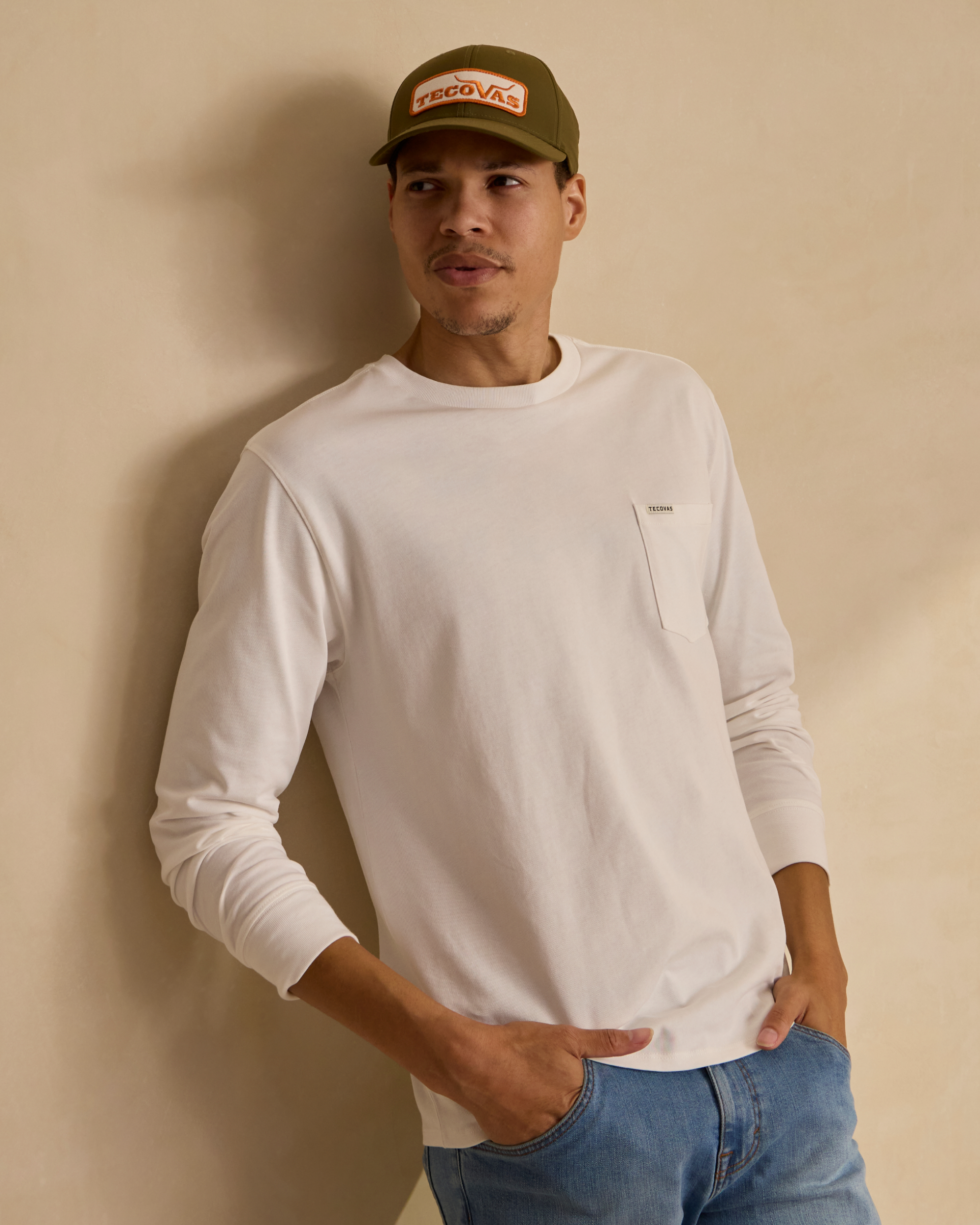 Men's Long Sleeve Standard Issue Pocket Tee - Bone Cotton