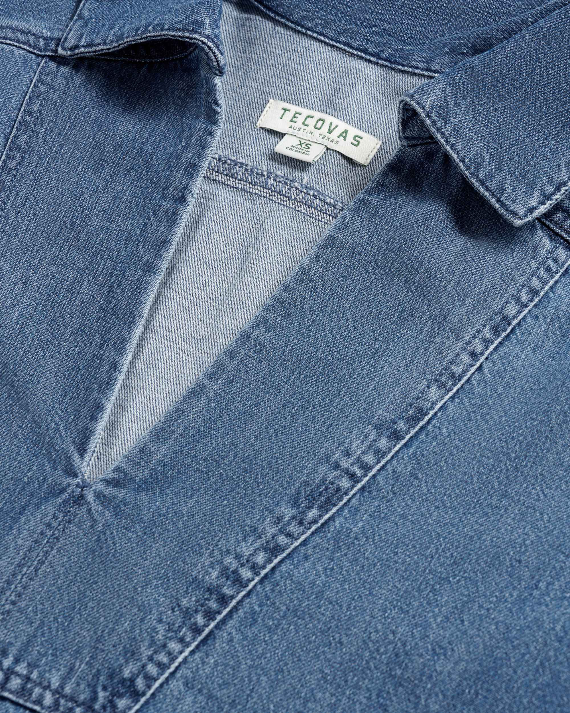Women's Long Sleeve Denim Popover Top - Medium Wash Denim