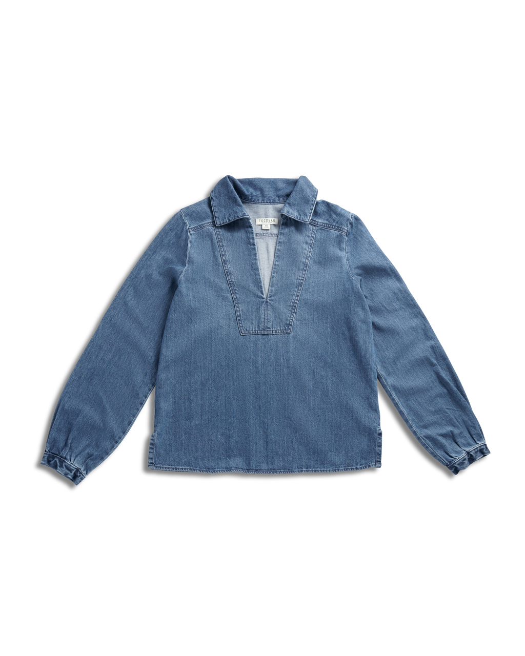 Women's Long Sleeve Denim Popover Top - Medium Wash Denim