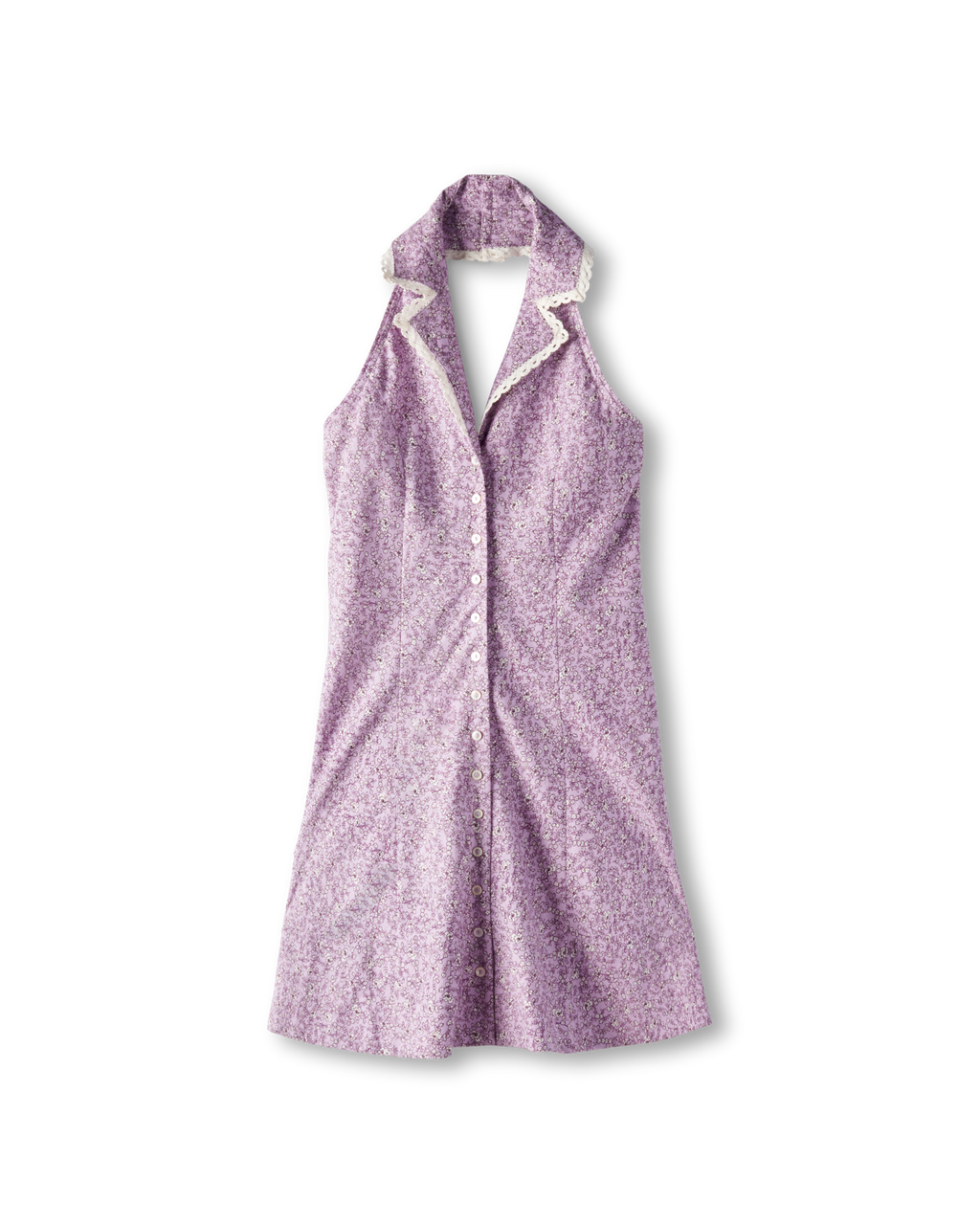 Women's Sleeveless Collared Mini Dress - Purple Linen Viscose