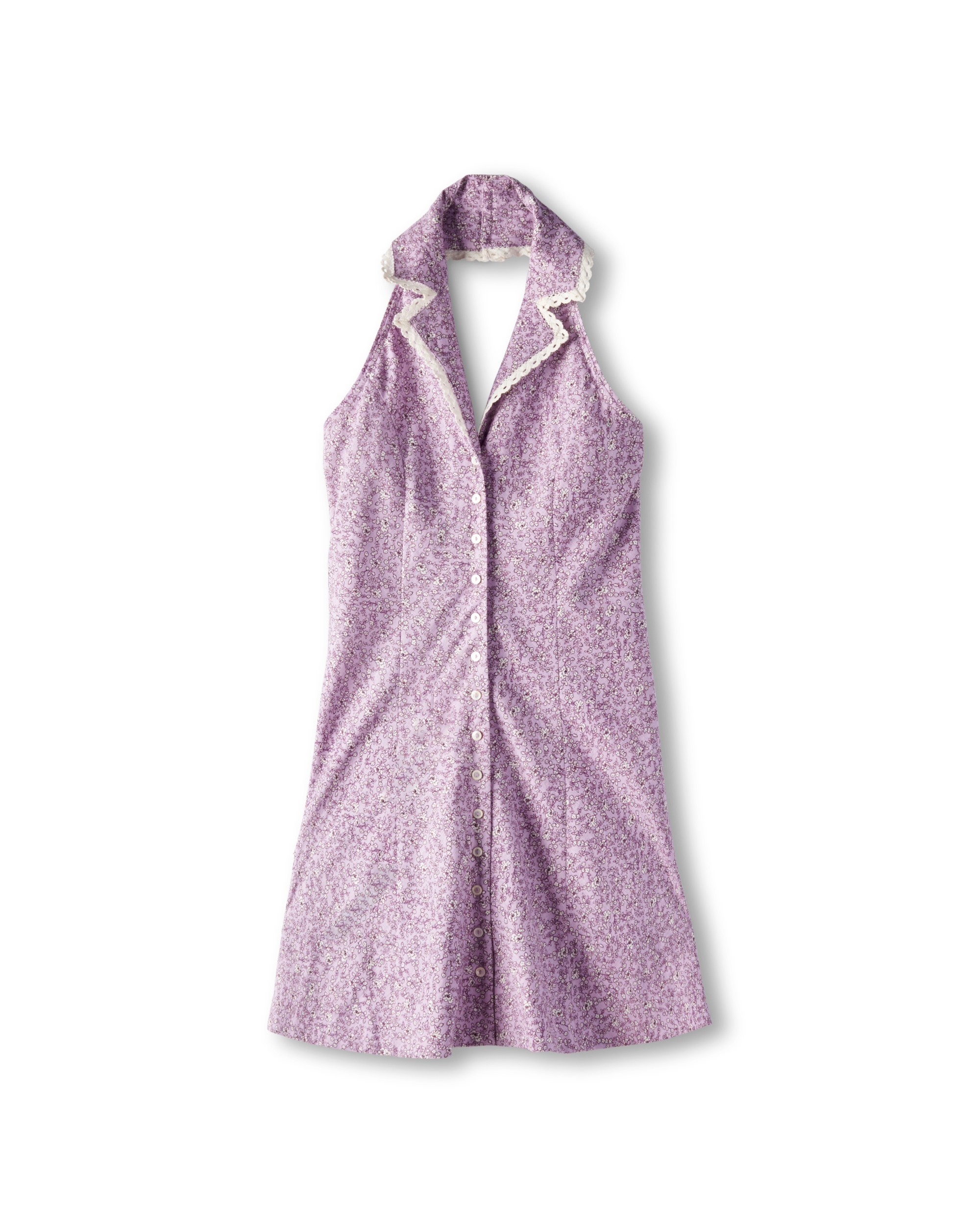 Women's Sleeveless Collared Mini Dress - Purple Linen Viscose