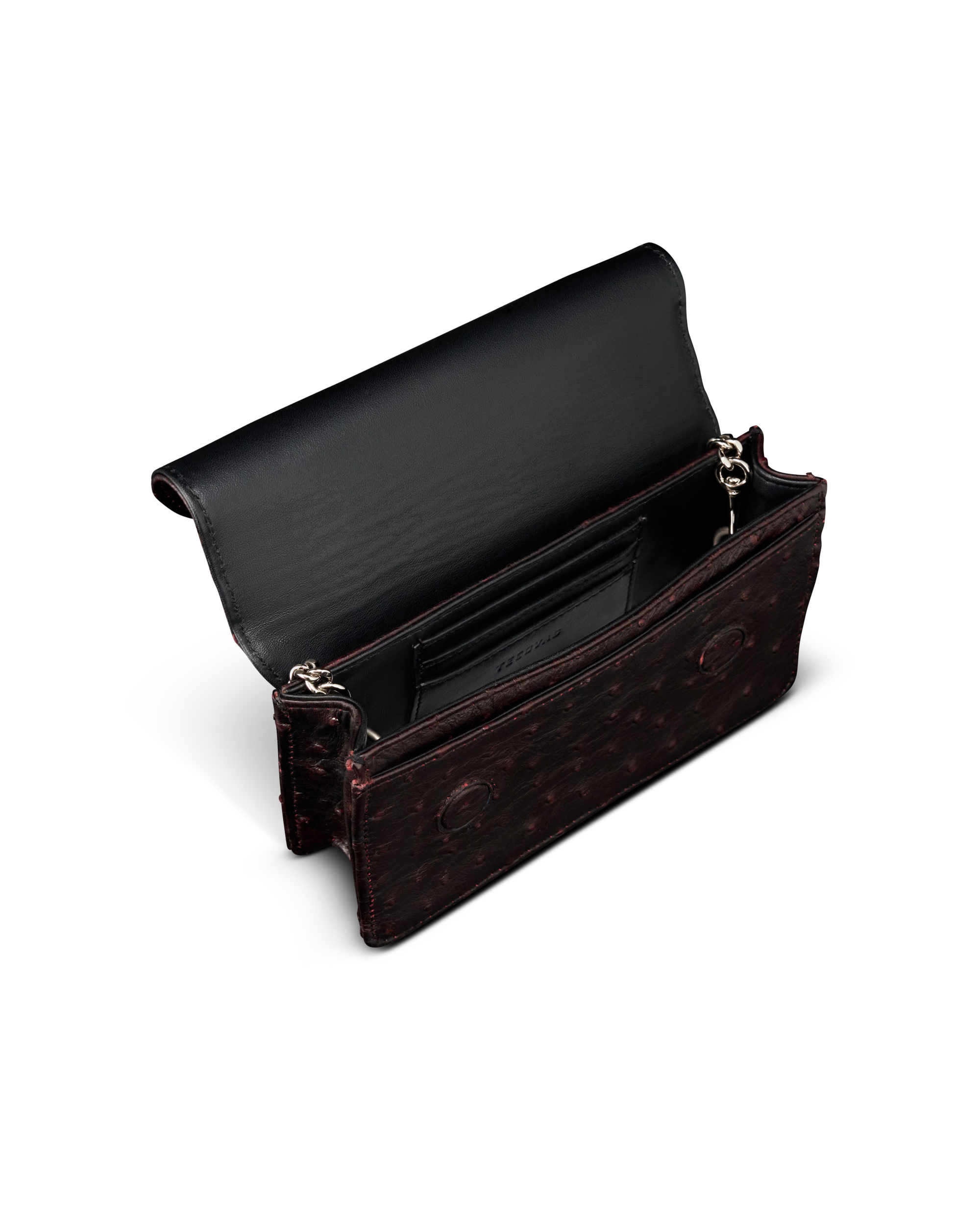 Concho Chain Crossbody - Black Cherry Ostrich