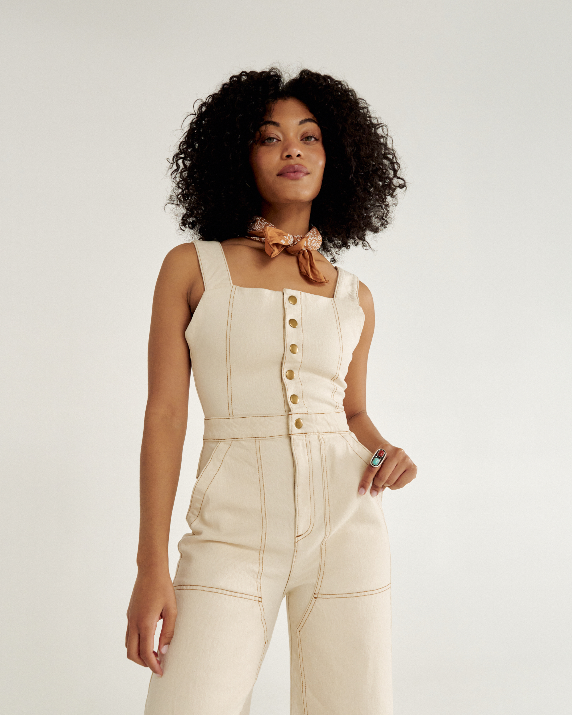 Women's Denim Jumpsuit - Natural Denim