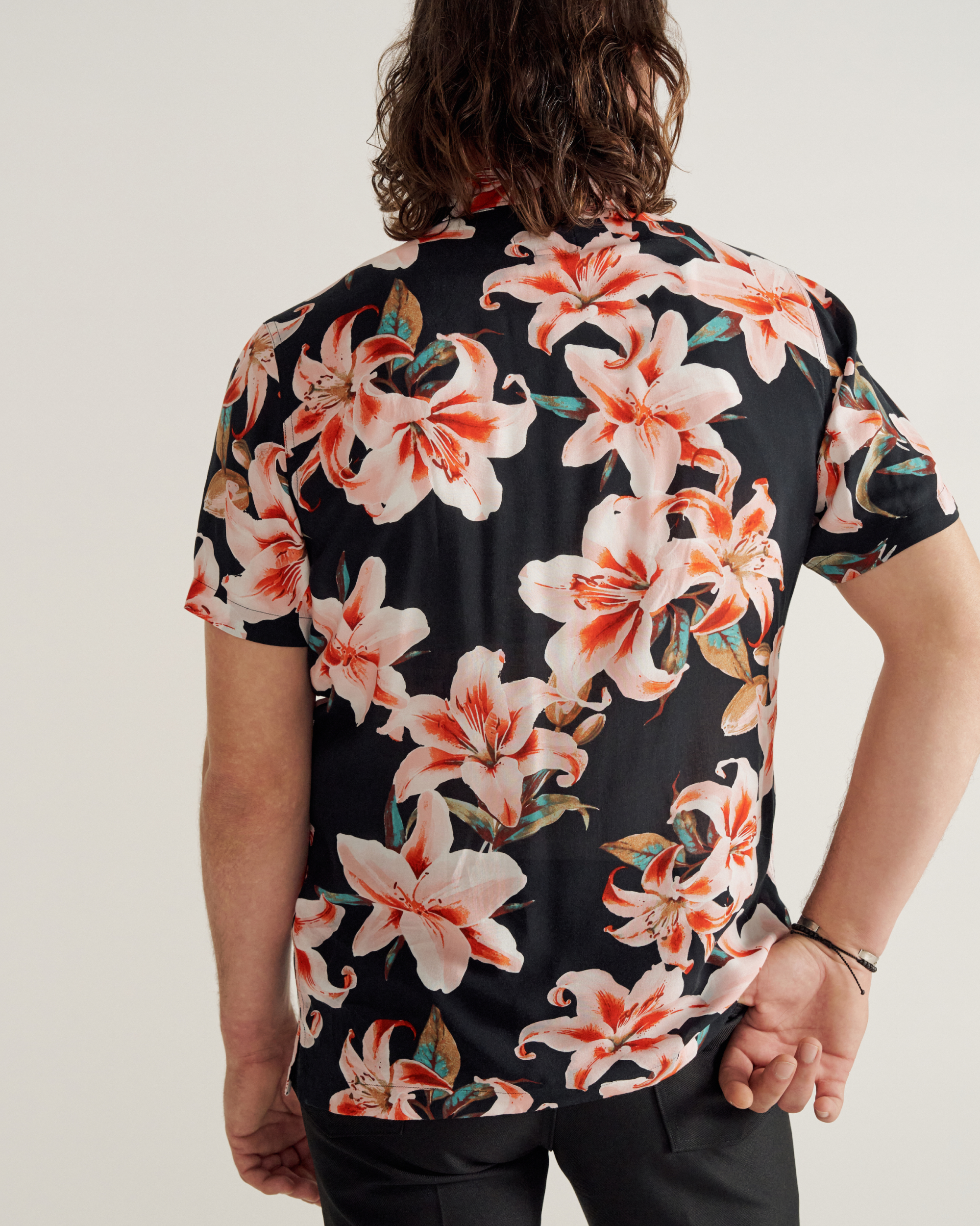 Men's Lakeside Short Sleeve Button Down - Black Multi Rayon Voile