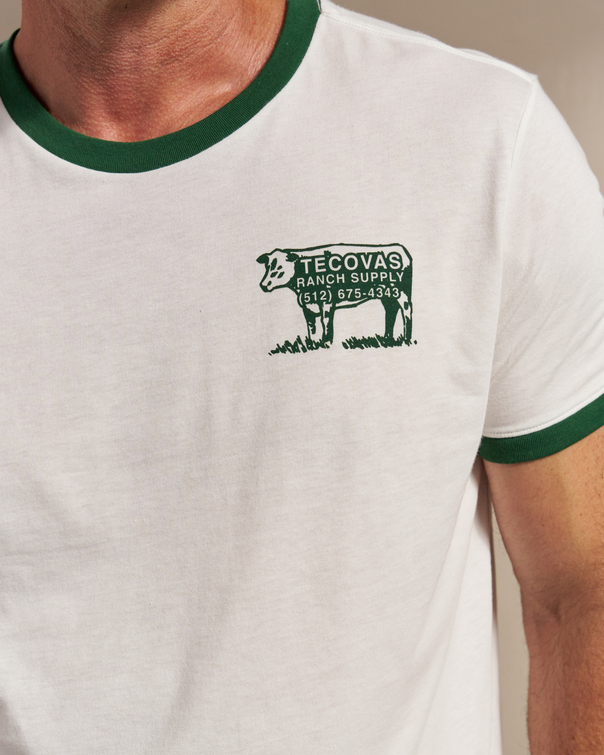 Men's Tecovas Ranch Supply Ringer Tee - Bone Green Pima Cotton