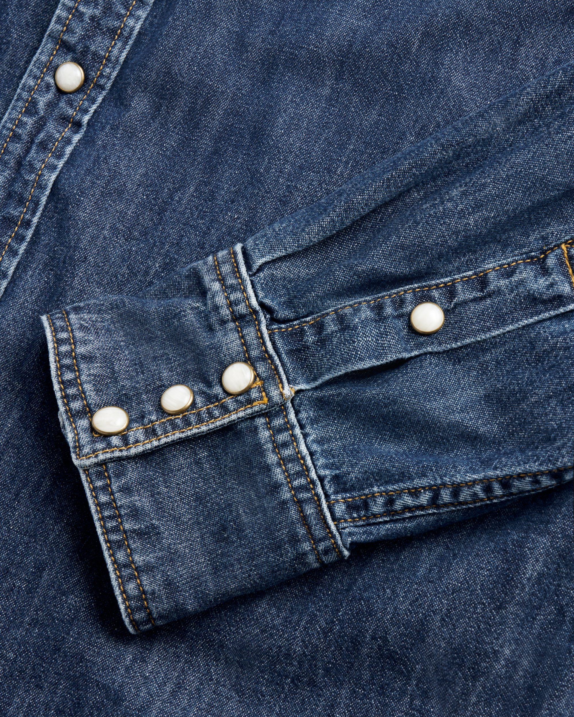 Men's Denim Long Sleeve Pearl Snap - Dark Wash Denim