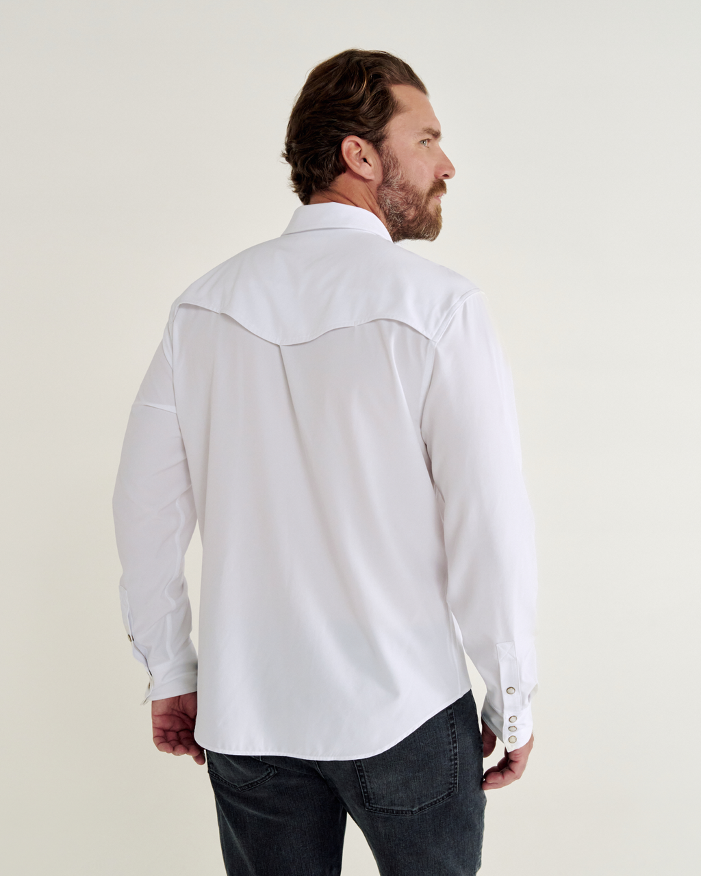 Men's Performance Long Sleeve Western Pearl Snap - Classic Fit - White Performance