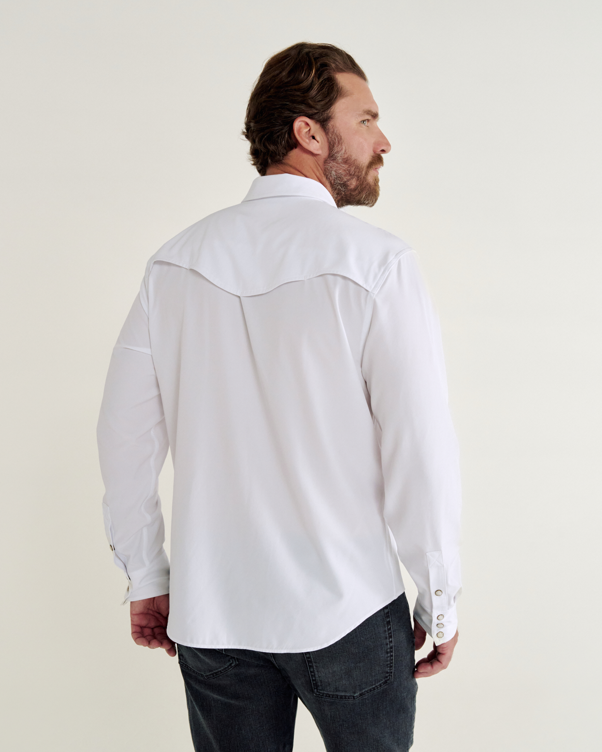Men's Performance Long Sleeve Western Pearl Snap - Classic Fit - White Performance