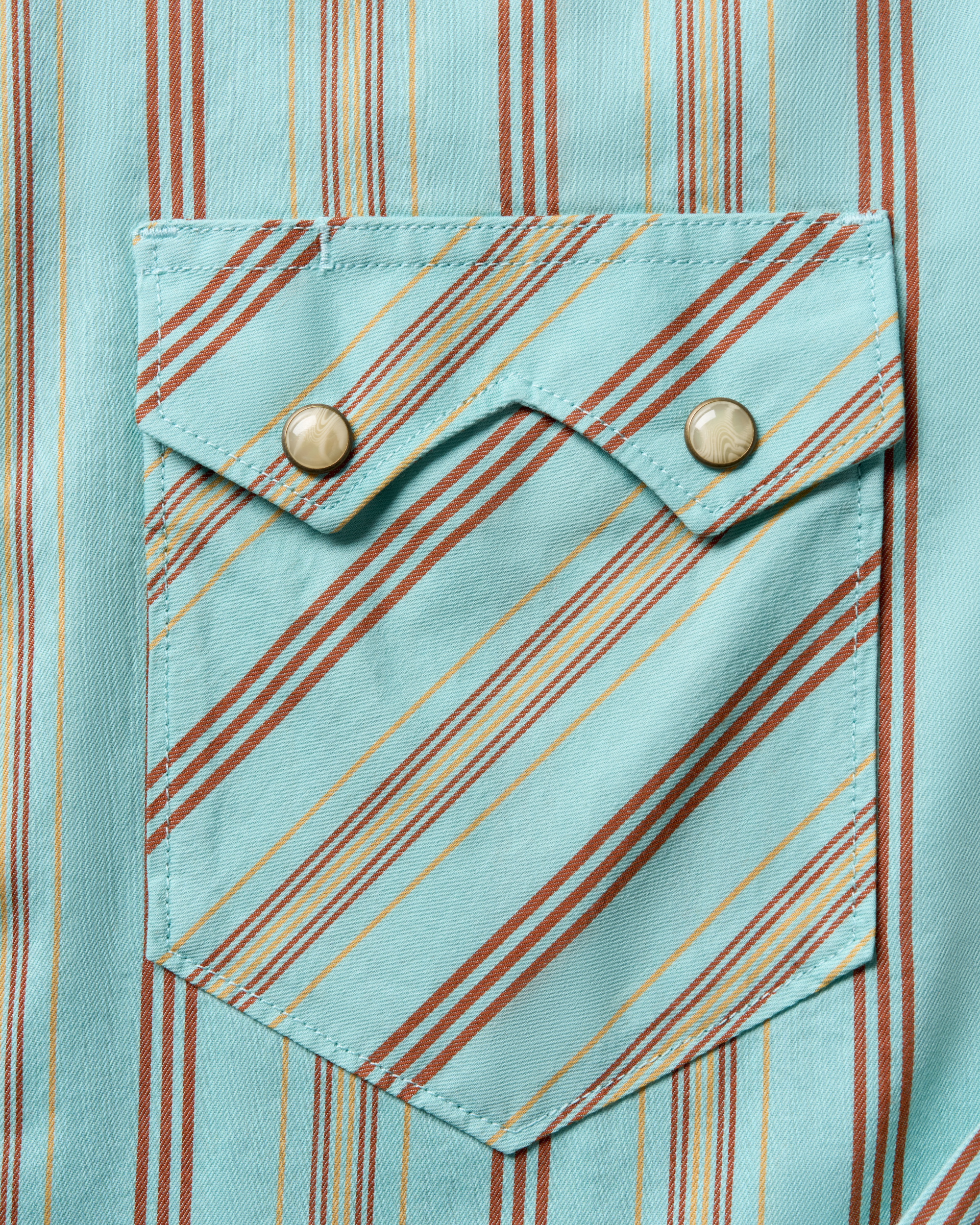 Men's Vintage Weight Sawtooth Cotton Pearl Snap - Blue Stripe Cotton