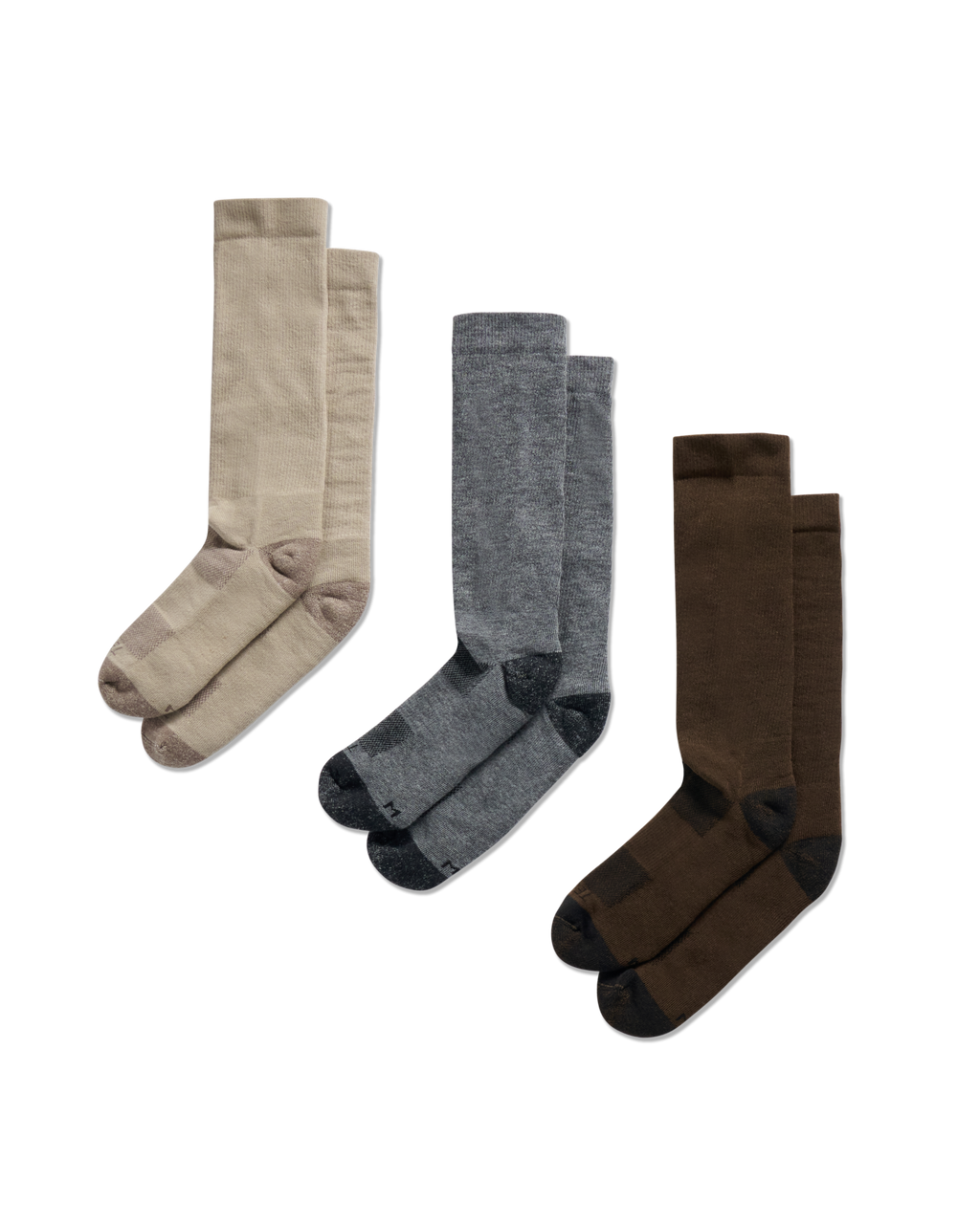 Mid-Calf Socks (3-Pack) - Tan Dark Gray Brown Polyester Spandex