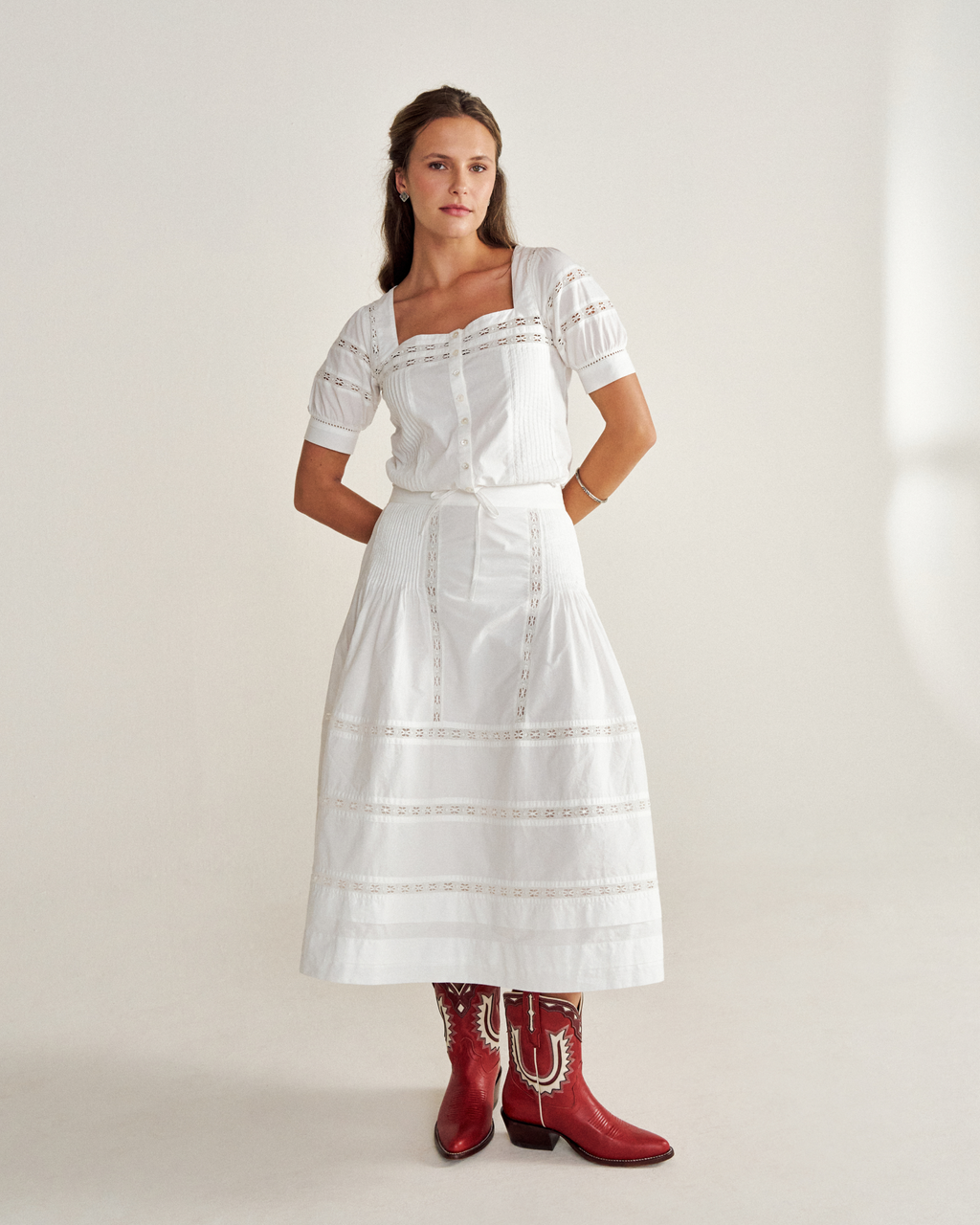 Women's Cotton Poplin Top - White Cotton