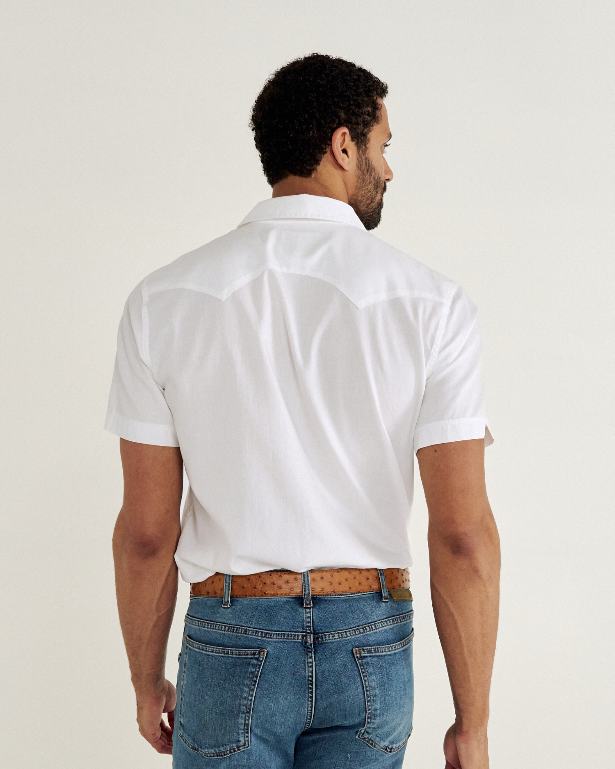 Men's Classic Fit Vintage Weight Sawtooth Short Sleeve Pearl Snap - White Cotton