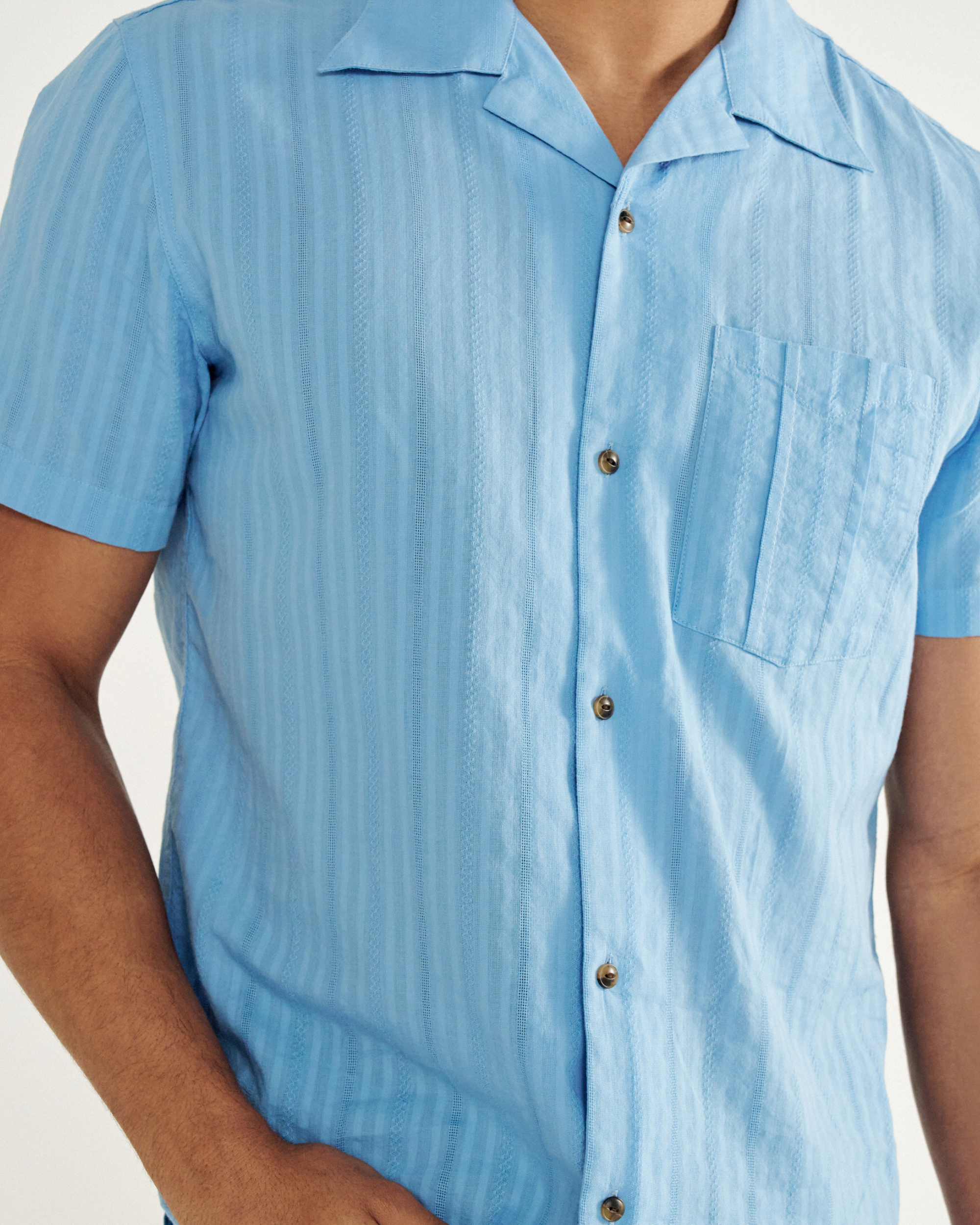 Men's Dobby Camp Short Sleeve Shirt - Light Blue Cotton