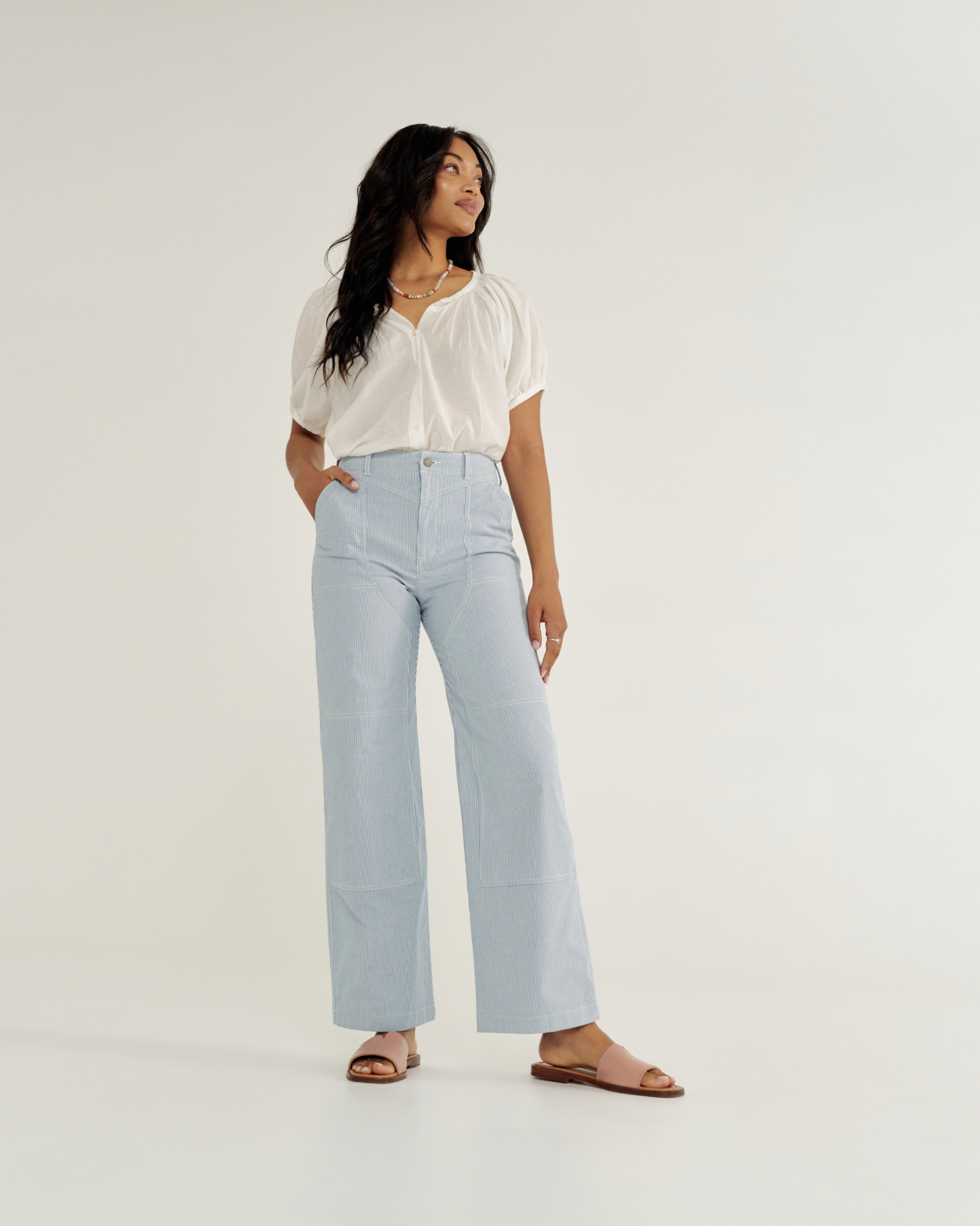 Women's Carpenter Pant - Blue White Cotton