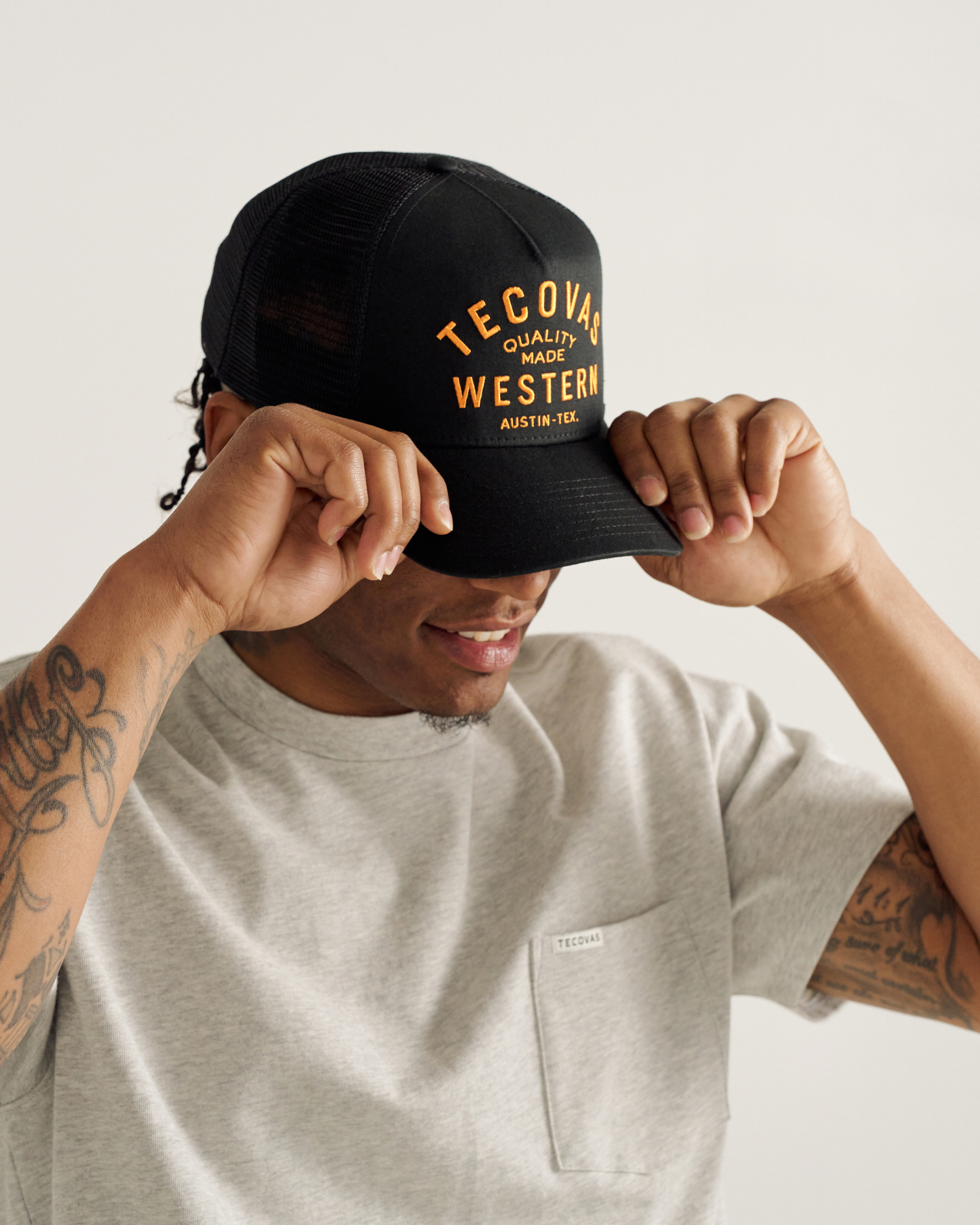 Quality Made Trucker Hat - Black Orange Cotton Polyester