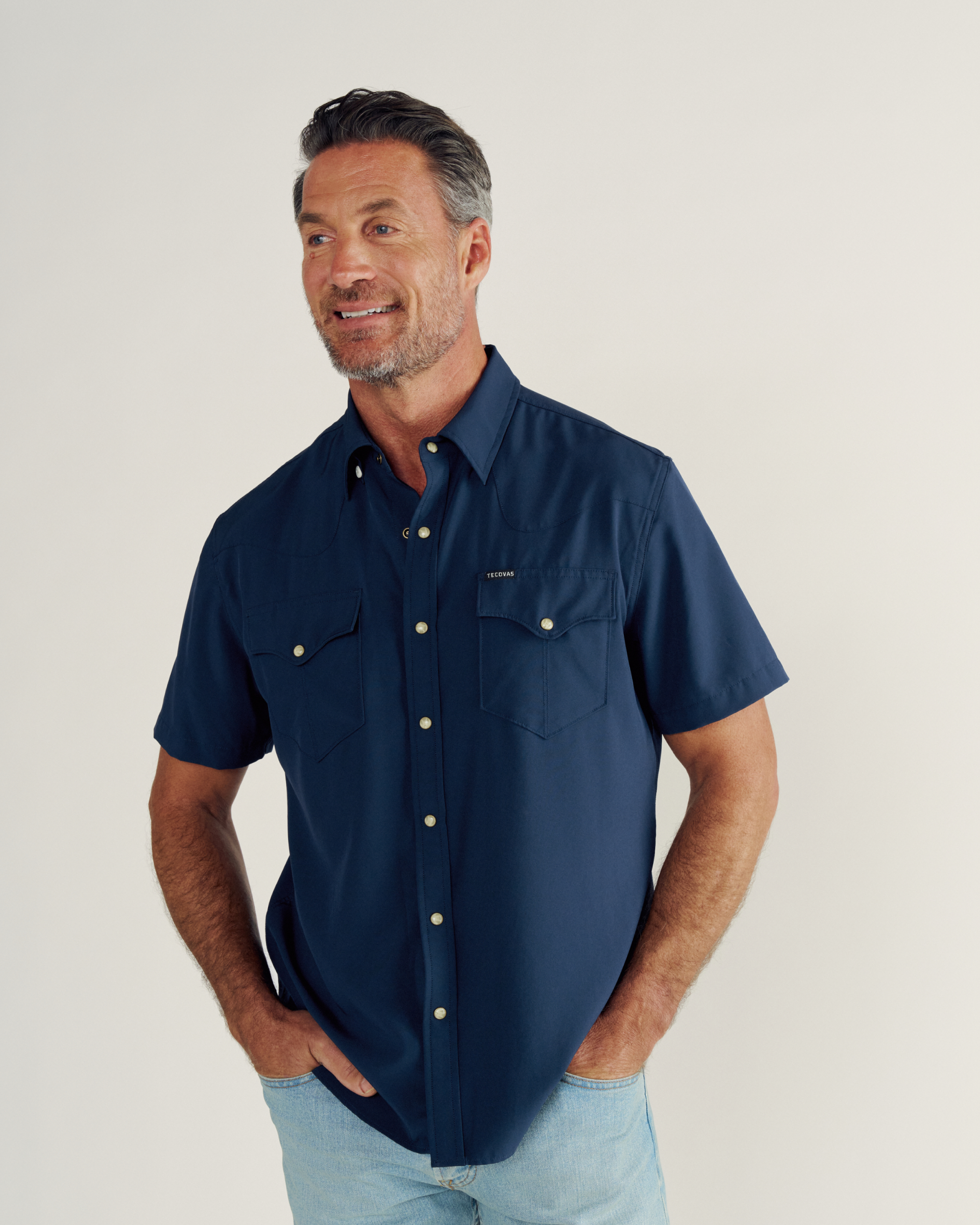 Men's Performance Short Sleeve Western Pearl Snap - Classic Fit - Navy Performance