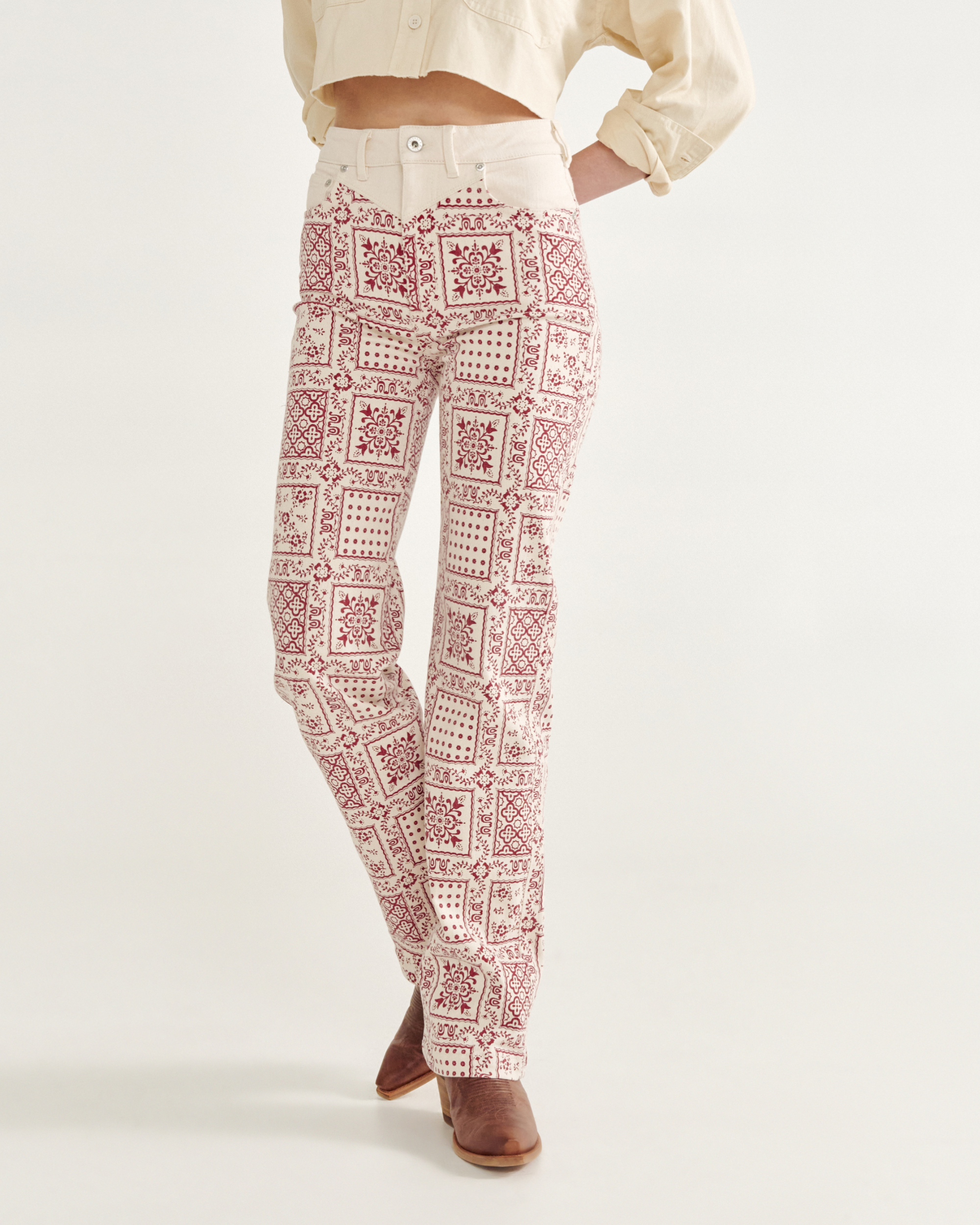 Women's Vintage High Rise Jean - Red Bandana Denim