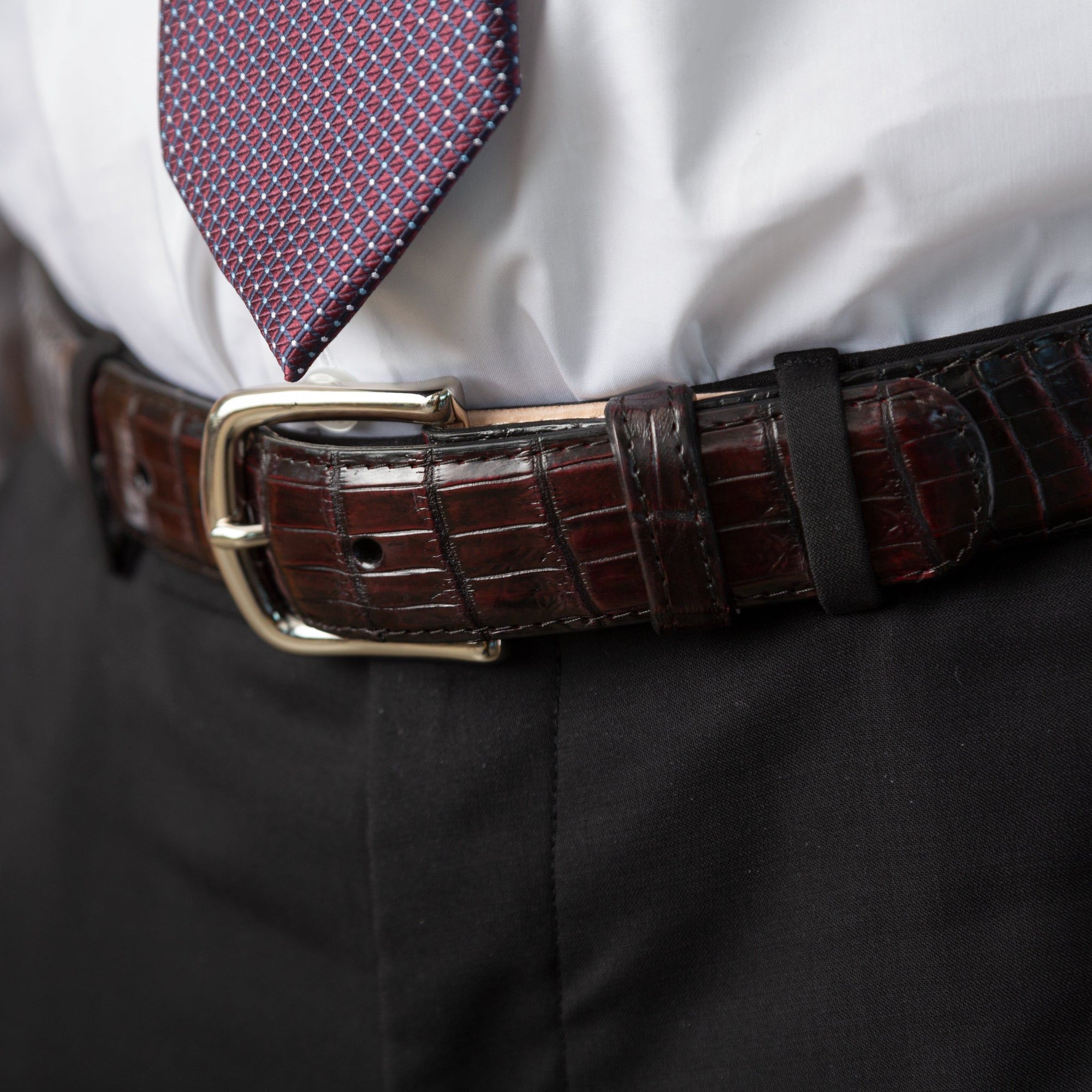 Men's Crocodile Belt - Black Cherry Crocodile