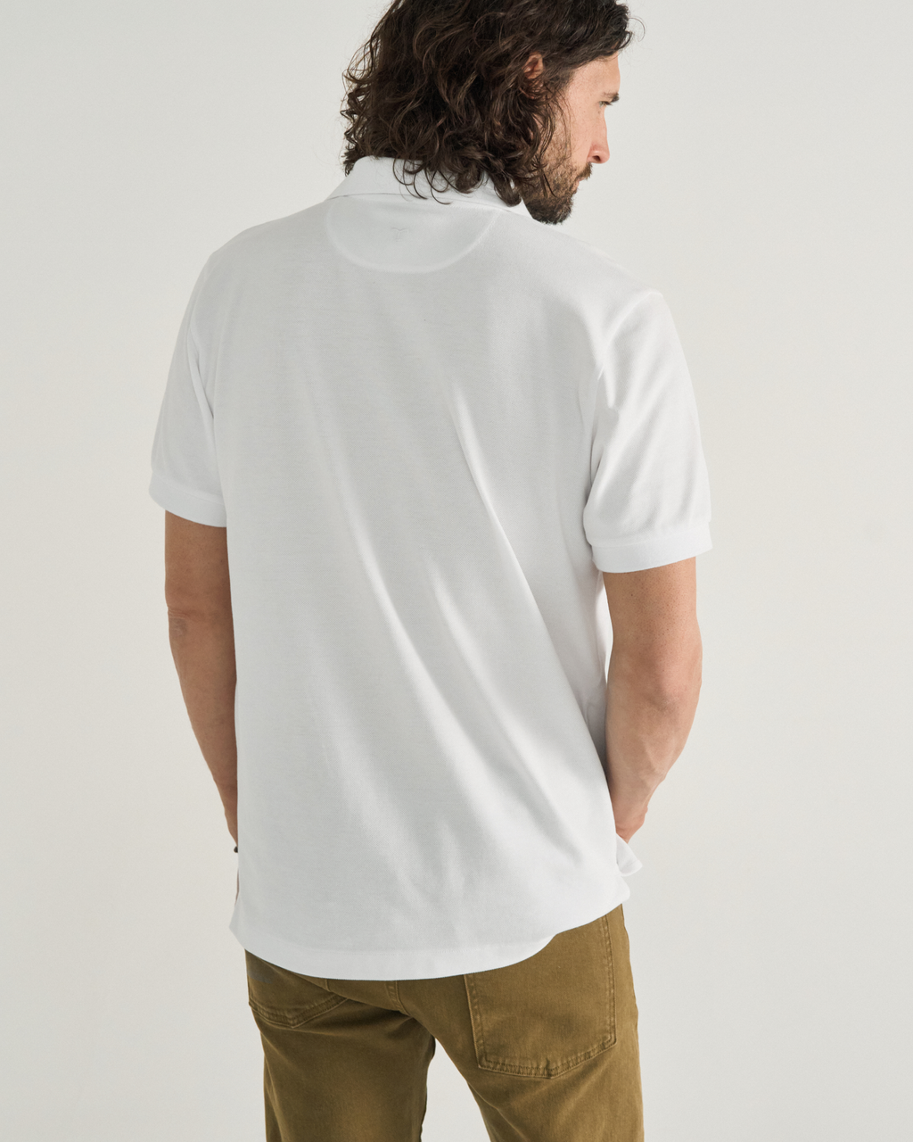 Men's Polo Short Sleeve Pearl Snap - White Cotton