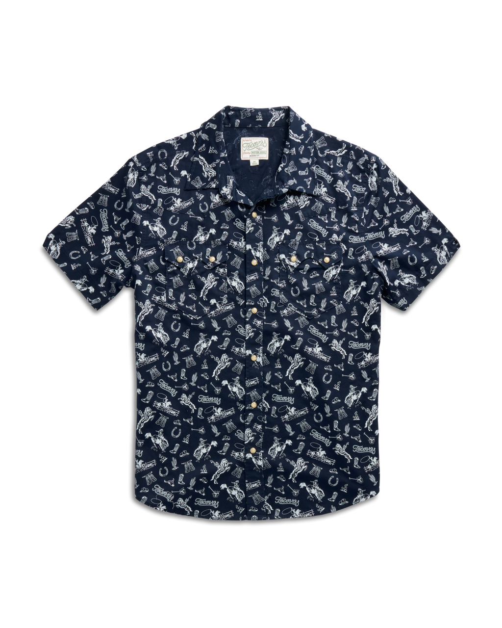 Men's Sawtooth Short Sleeve Pearl Snap - Navy White Cotton