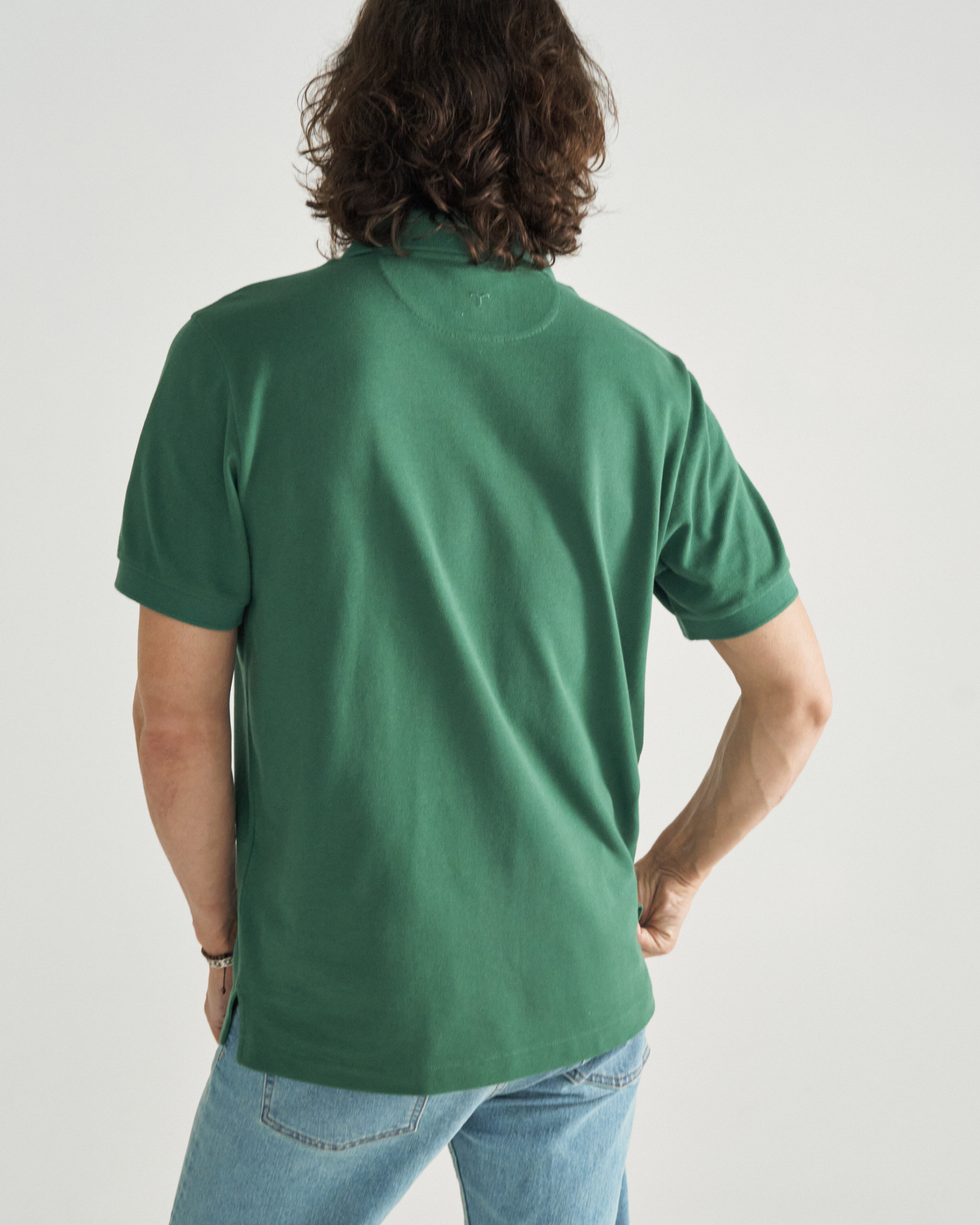 Men's Polo Short Sleeve Pearl Snap - Hunter Green Cotton
