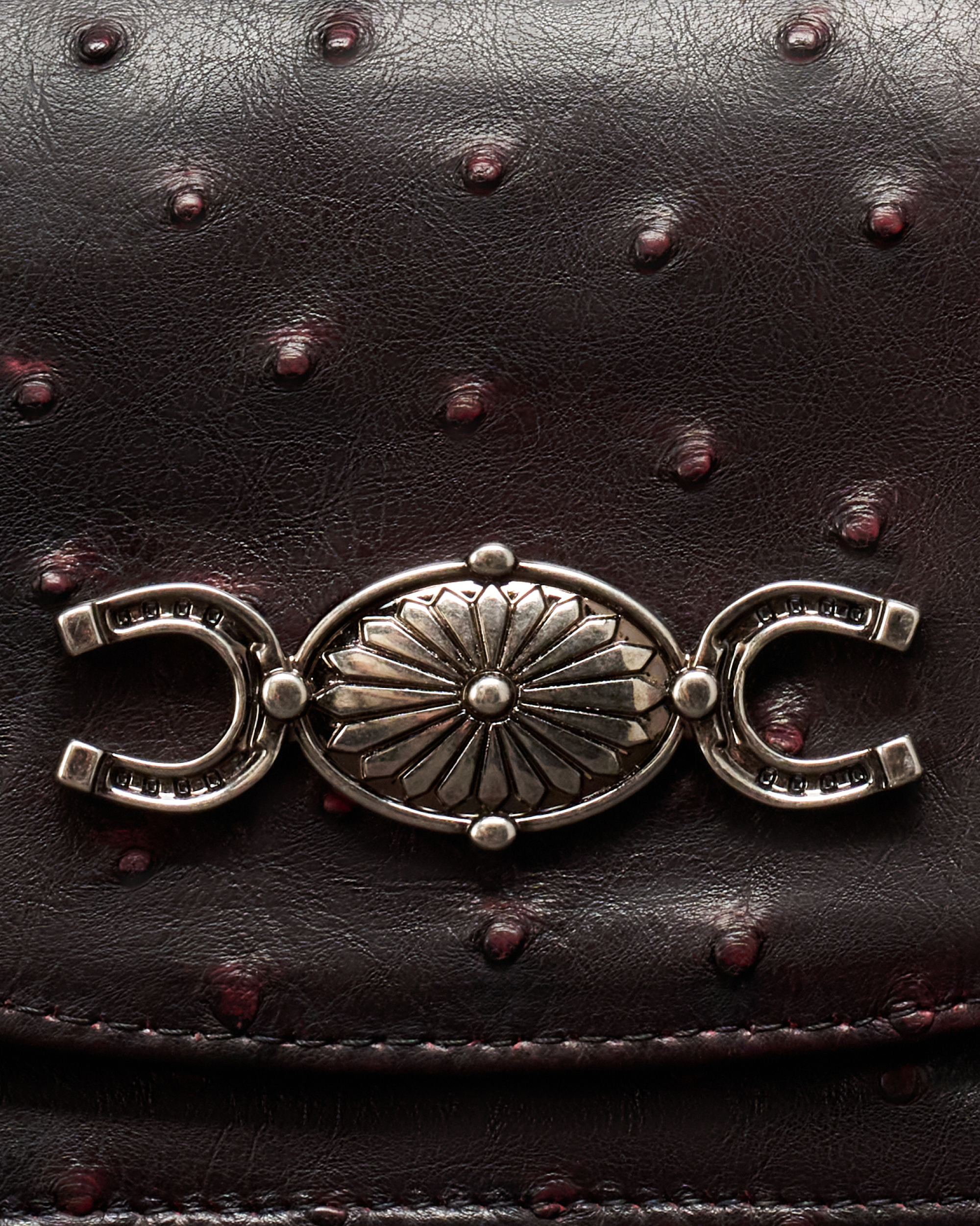 Concho Chain Crossbody - Black Cherry Ostrich