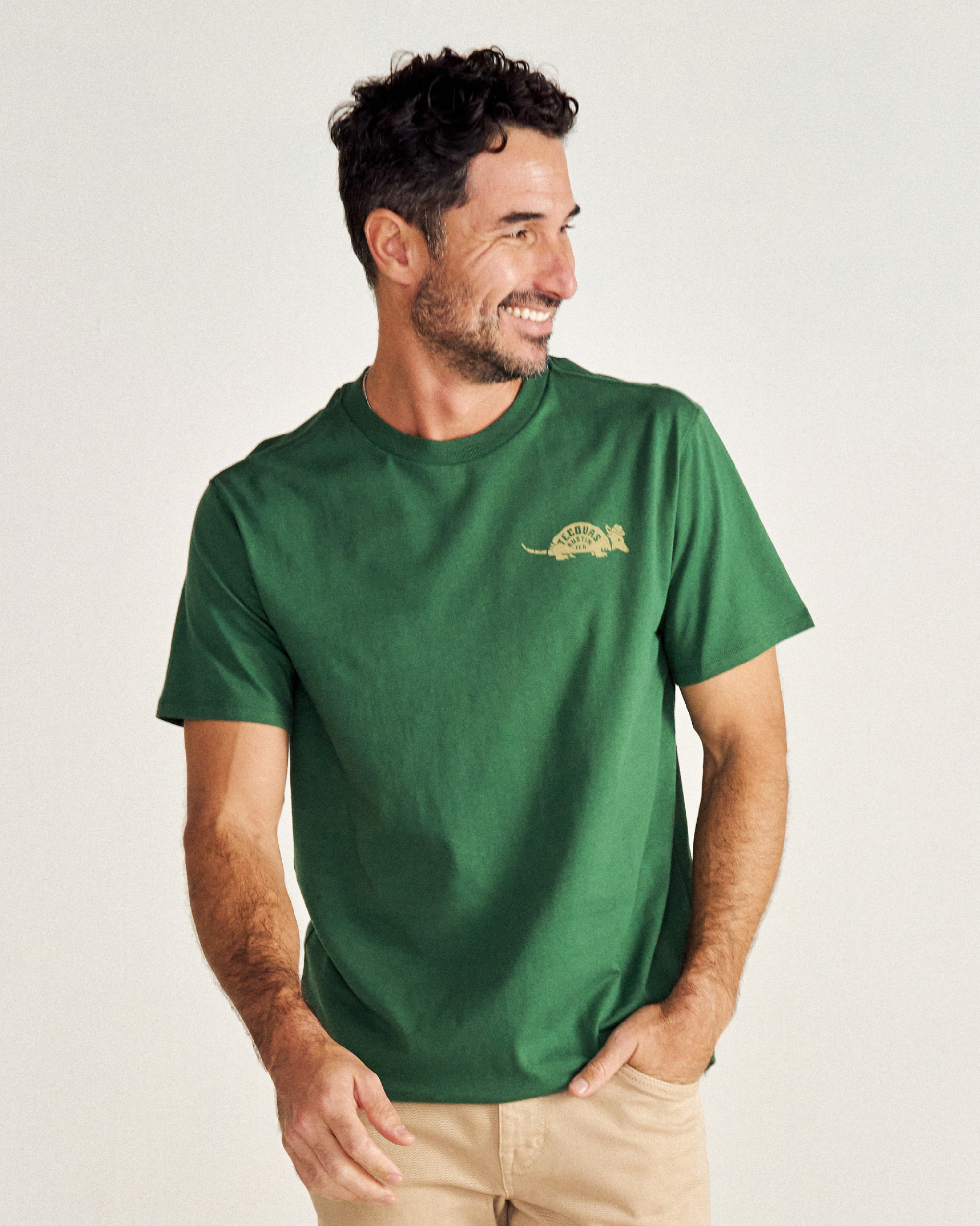 Men's Howdy Armadillo Tee - Green Khaki  Pima Cotton
