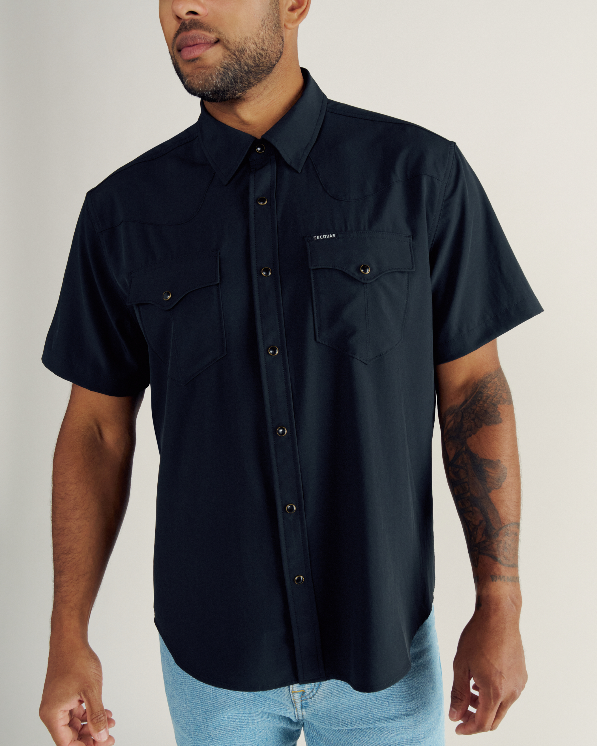 Men's Performance Short Sleeve Western Pearl Snap - Classic Fit - Black Performance