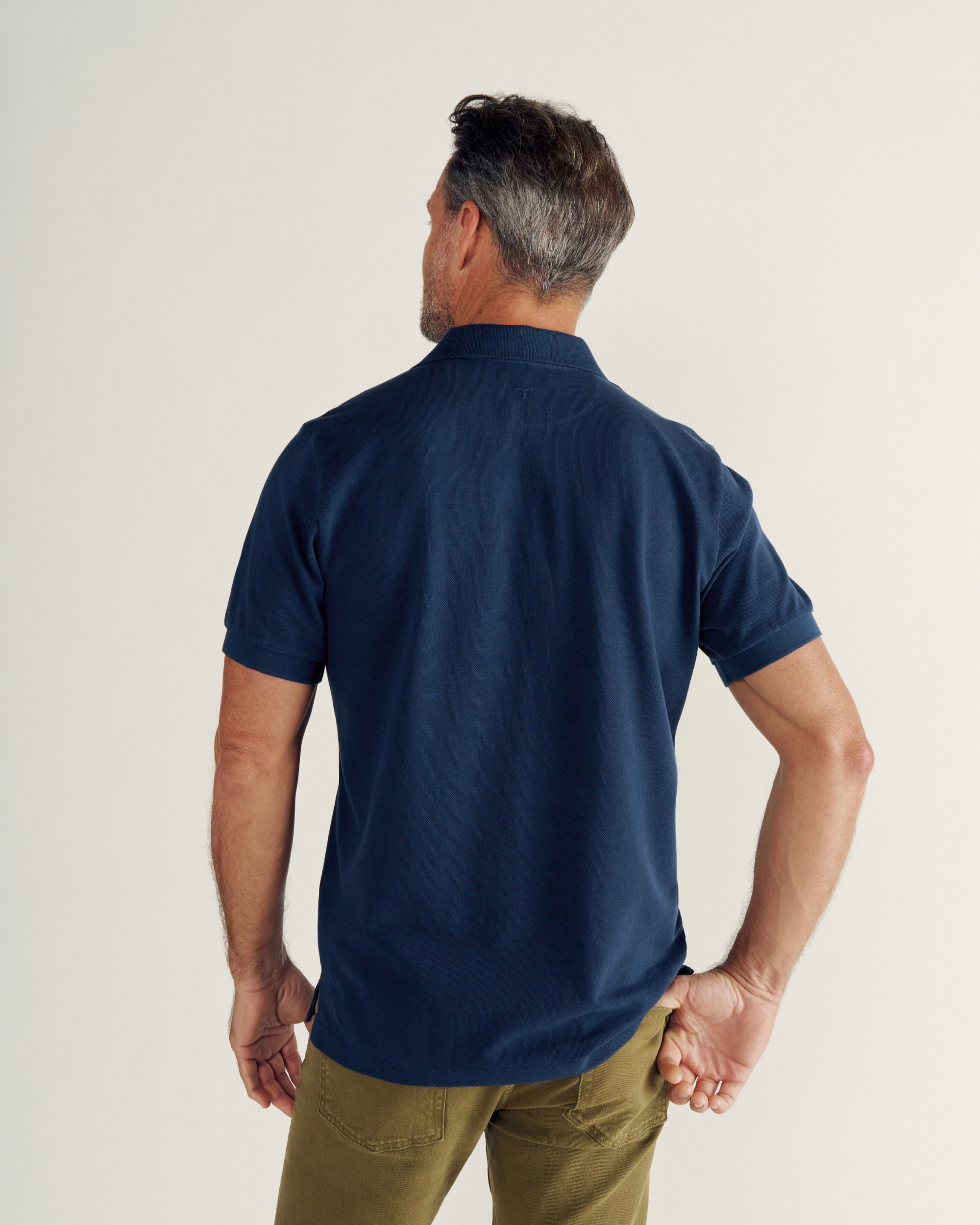 Men's Polo Short Sleeve Pearl Snap - Navy Cotton