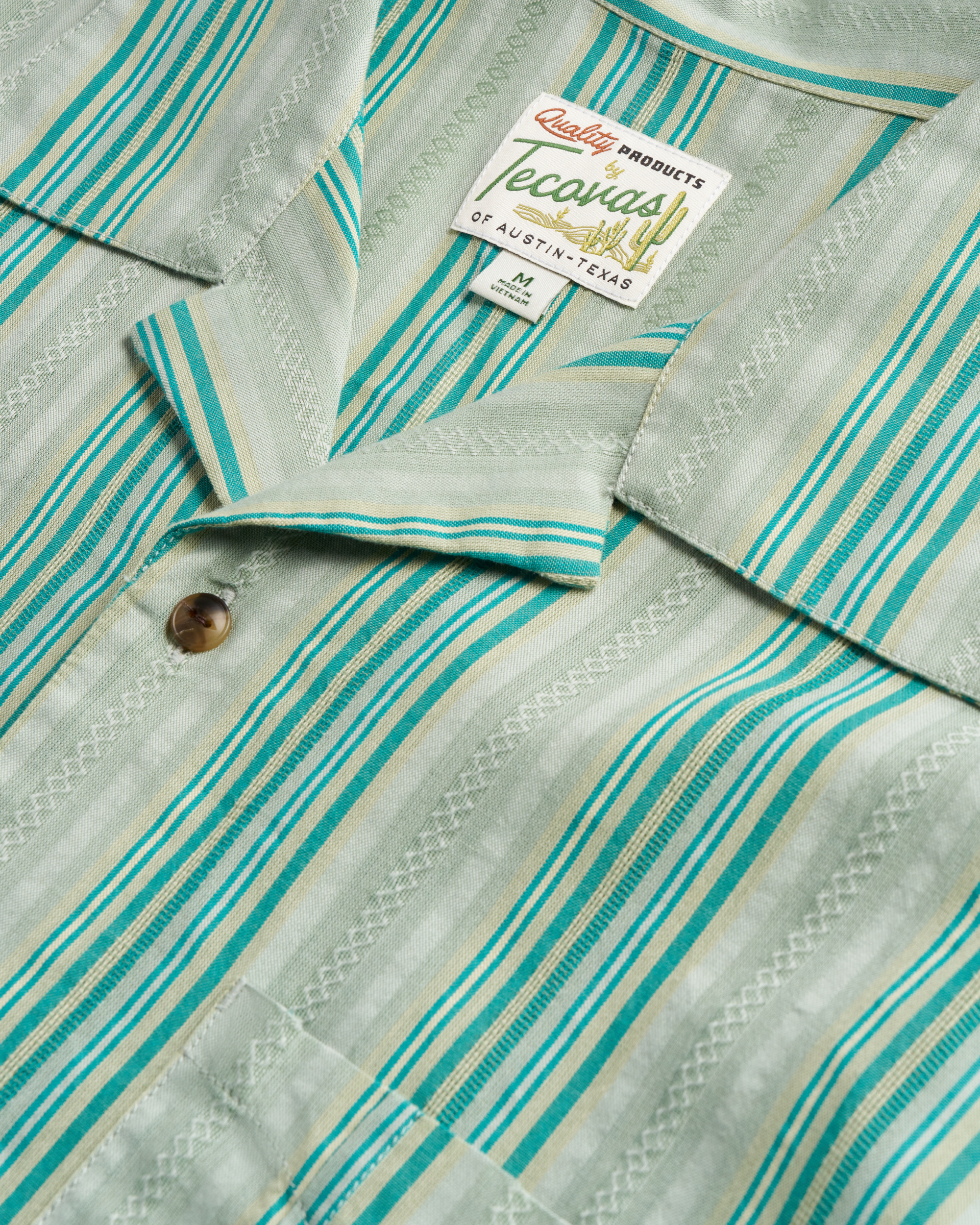 Men's Dobby Camp Short Sleeve Shirt - Light Green Teal Cotton