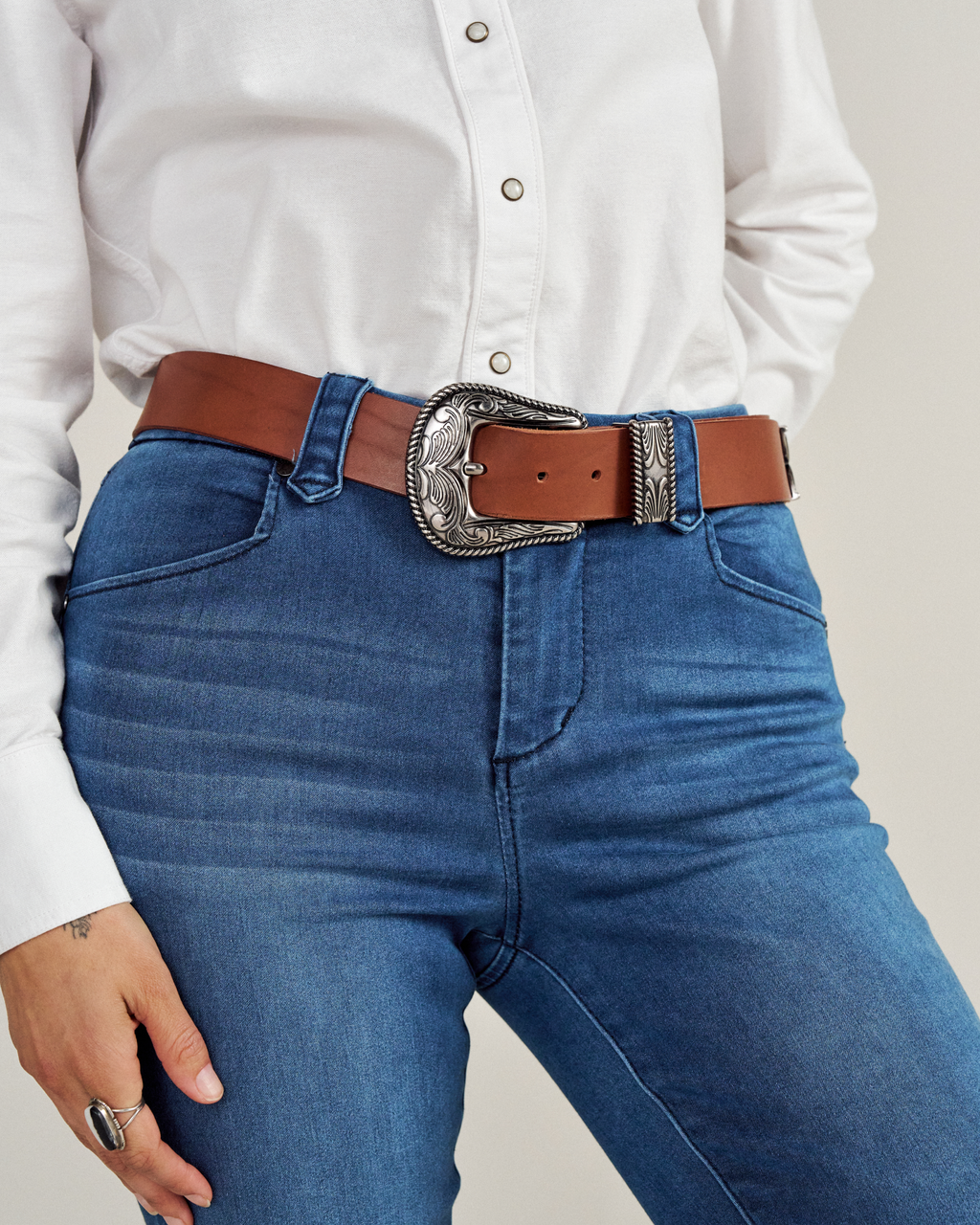 Women's Western 3 Piece Belt - Brown Cowhide