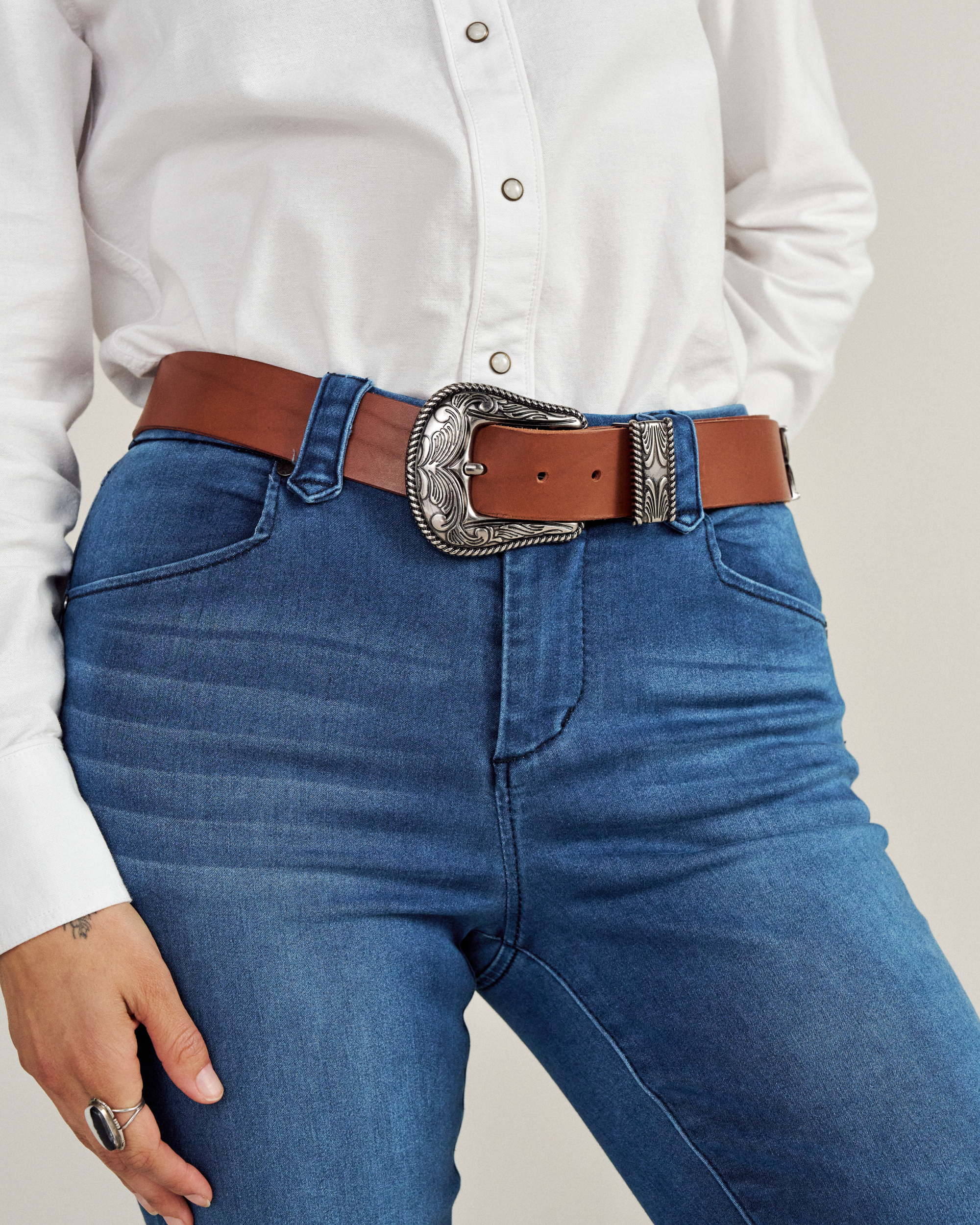 Women's Western 3 Piece Belt - Brown Cowhide