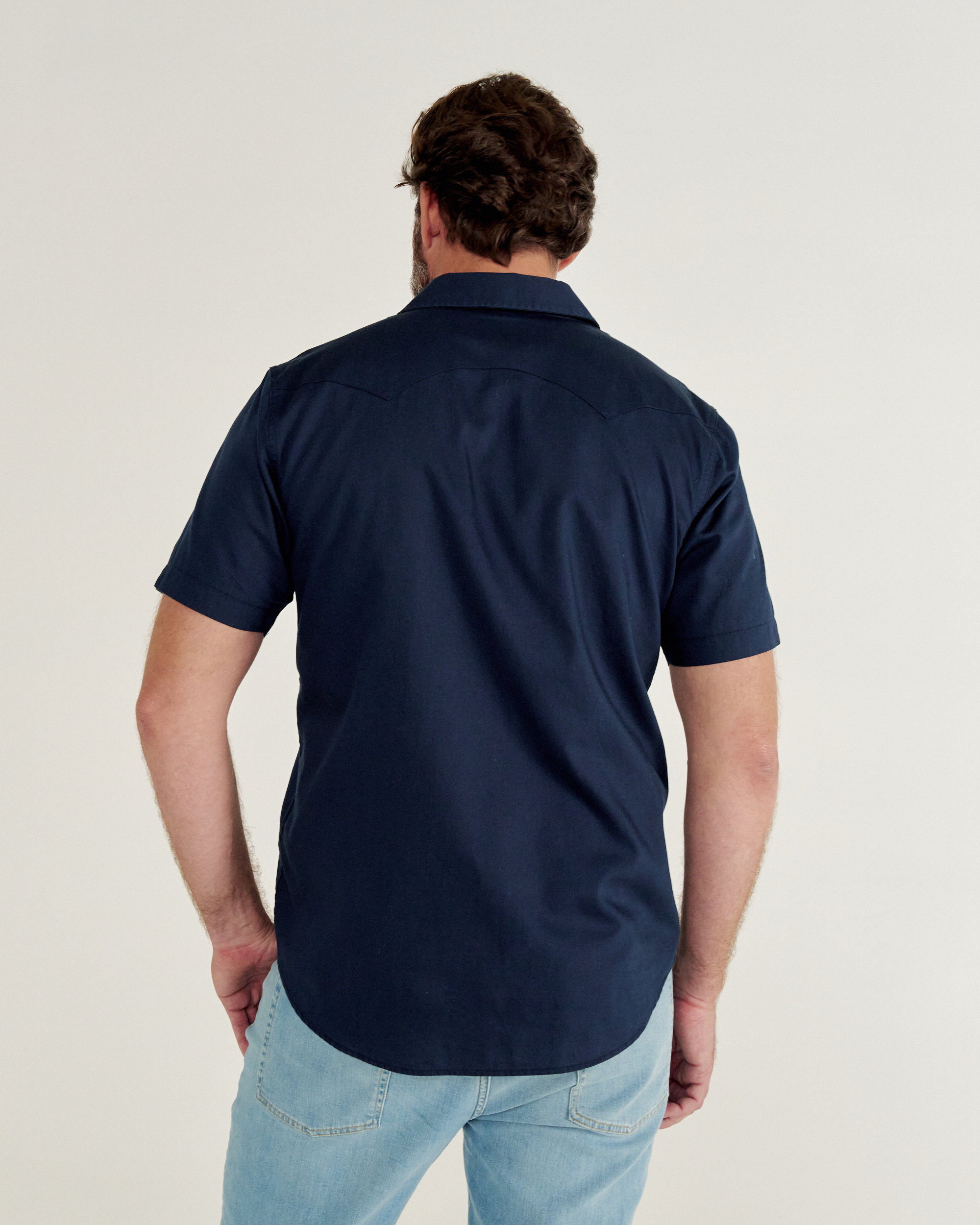 Men's Sawtooth Short Sleeve Pearl Snap - Navy Cotton