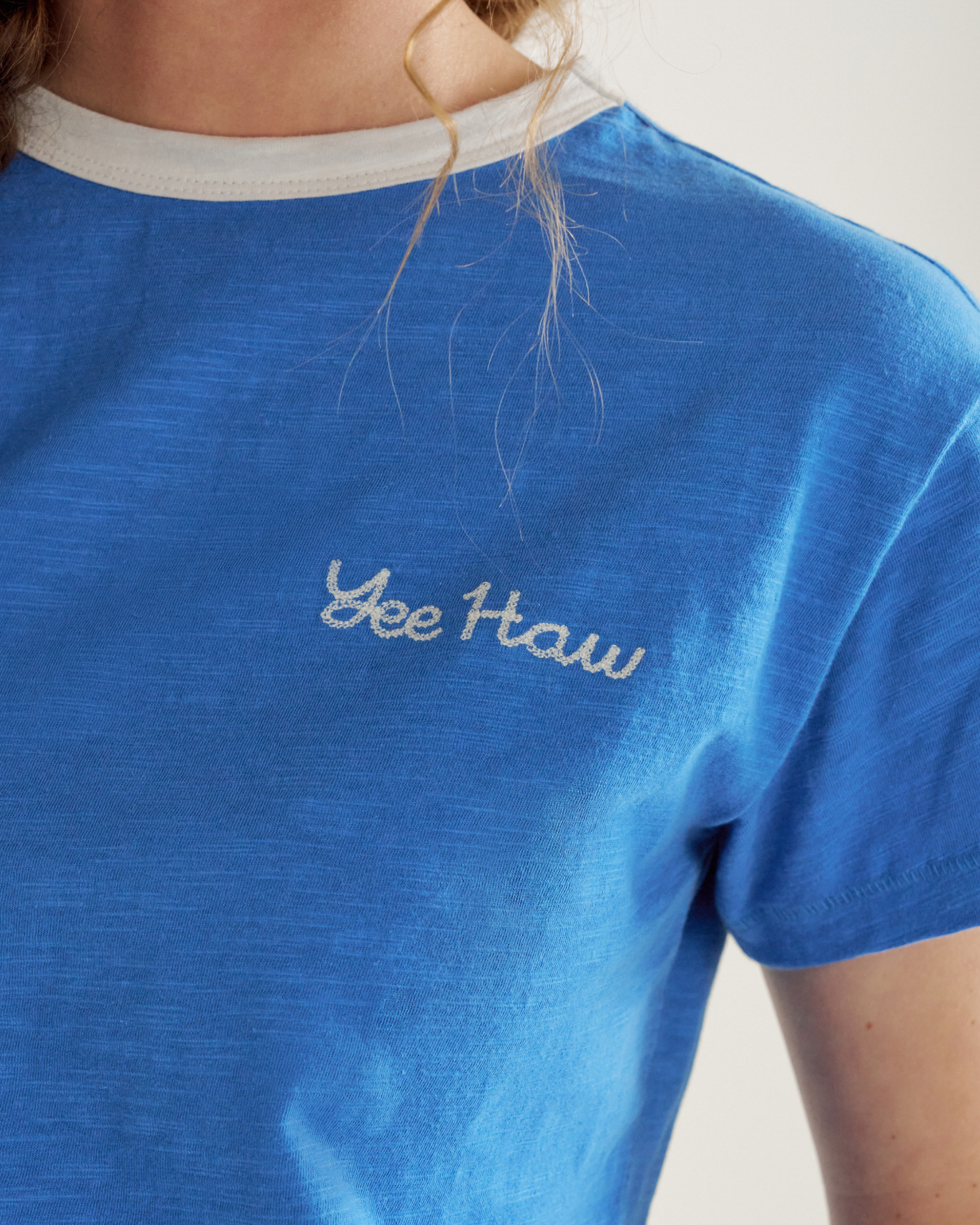 Women's Vintage Ringer Tee - Blue White Cotton
