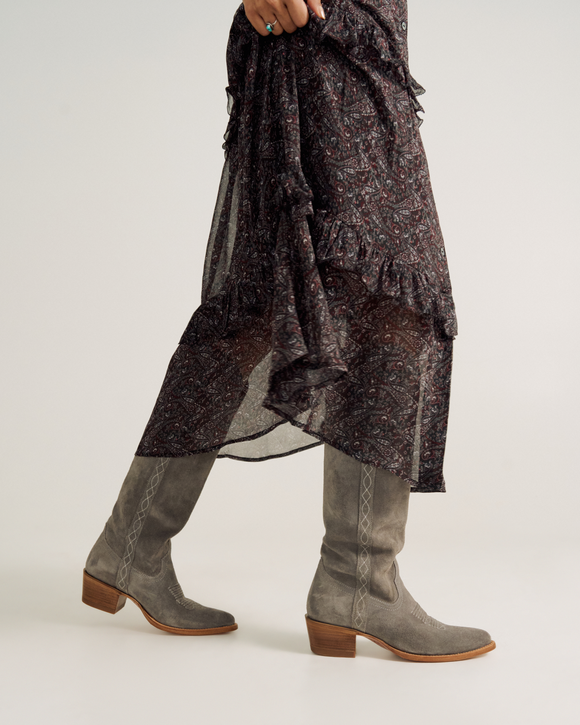 The Abby Cavalier - Charcoal Suede