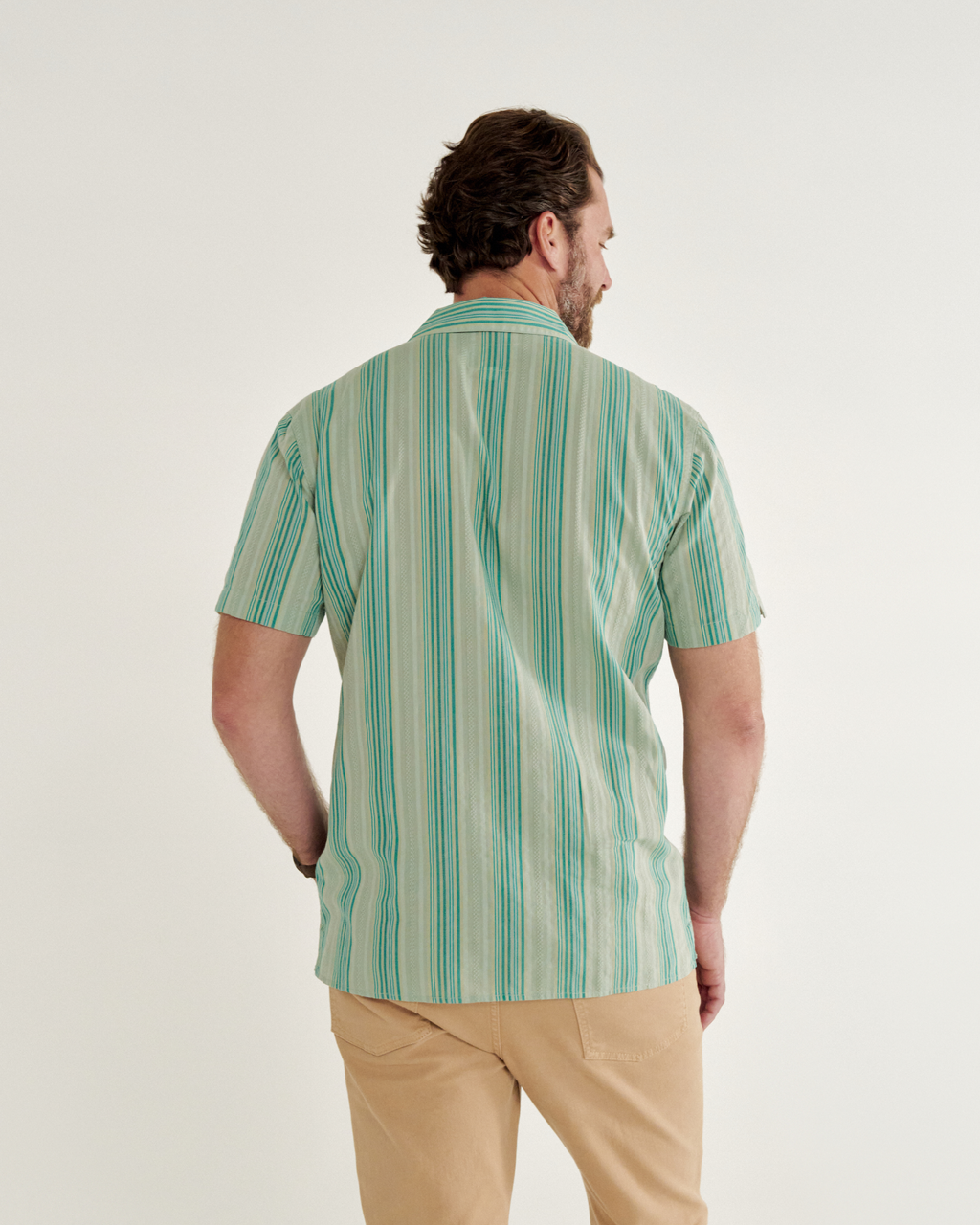 Men's Dobby Camp Short Sleeve Shirt - Light Green Teal Cotton