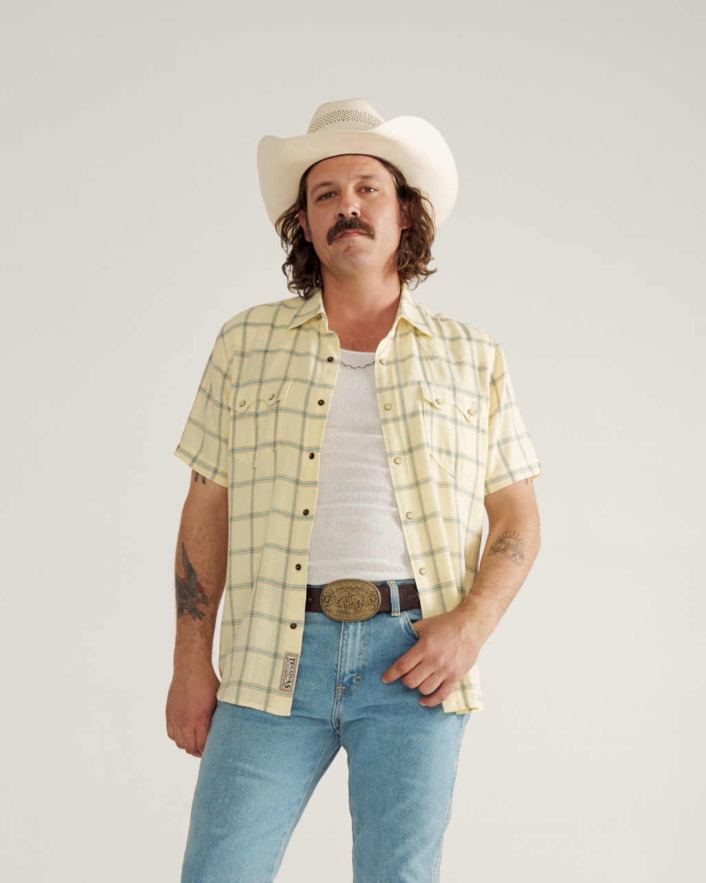 Men's Sawtooth Linen Short Sleeve Pearl Snap - White Aqua Haze Cotton Linen