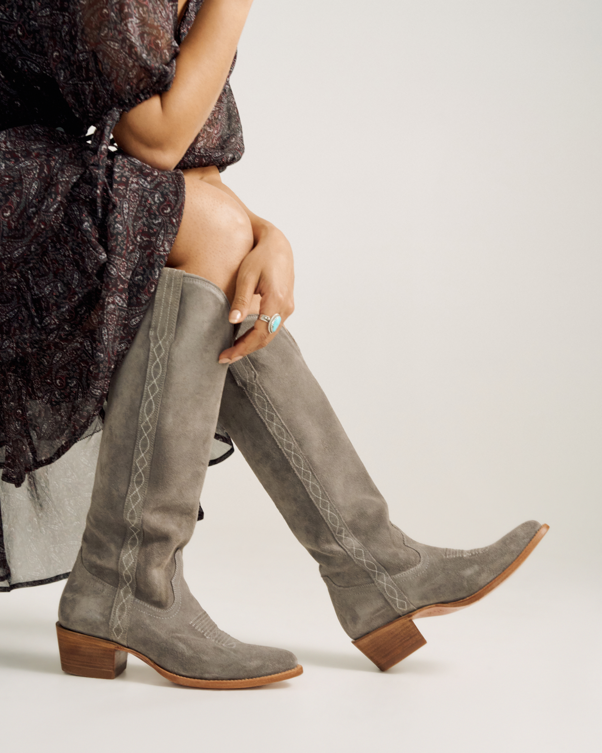 The Abby Cavalier - Charcoal Suede