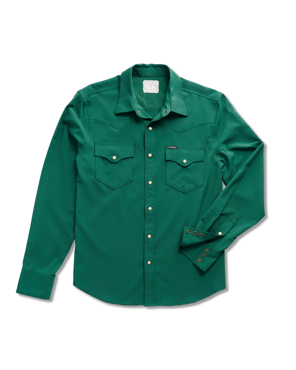 Men's Performance Long Sleeve Western Pearl Snap - Hunter Green Performance