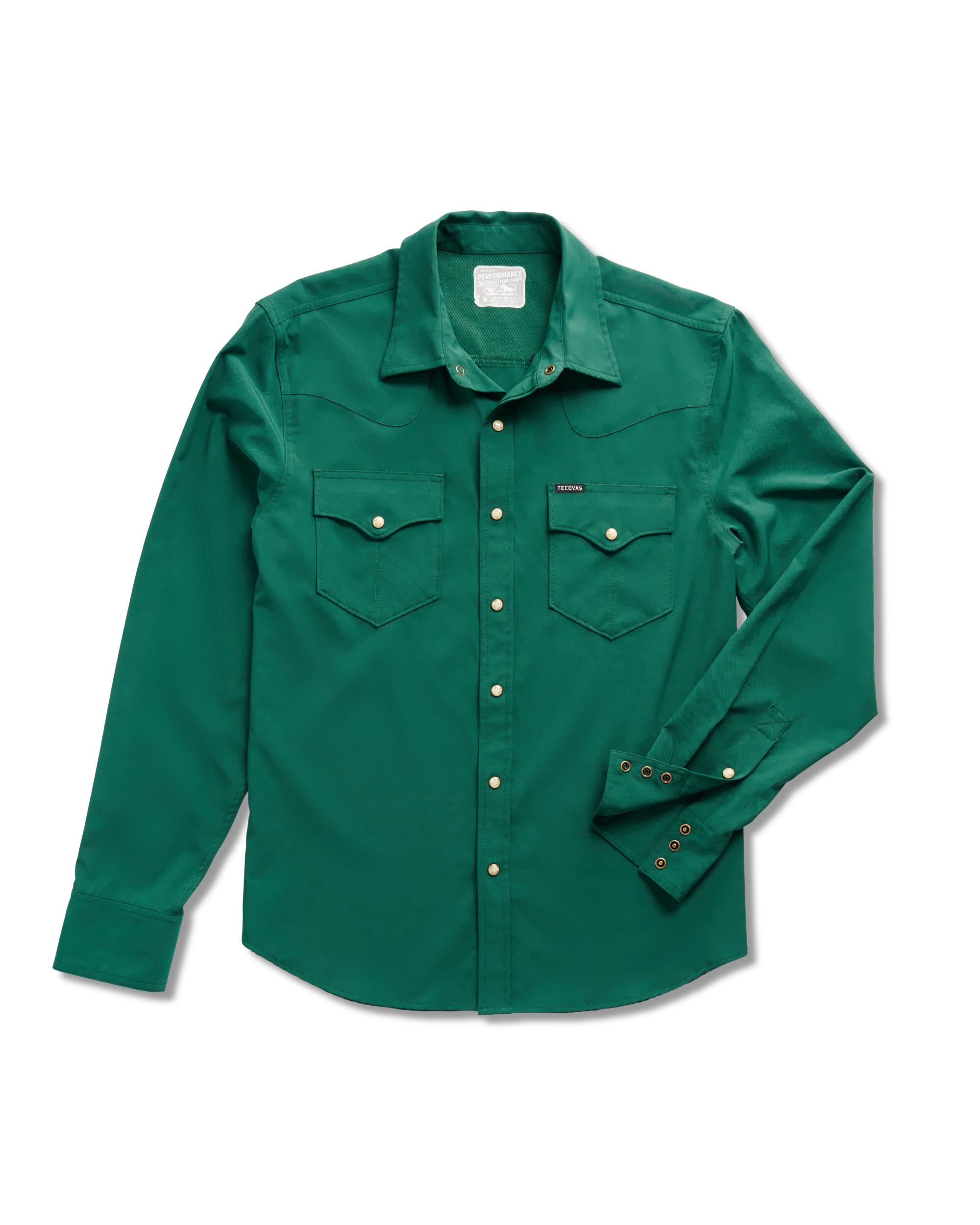 Men's Performance Long Sleeve Western Pearl Snap - Hunter Green Performance