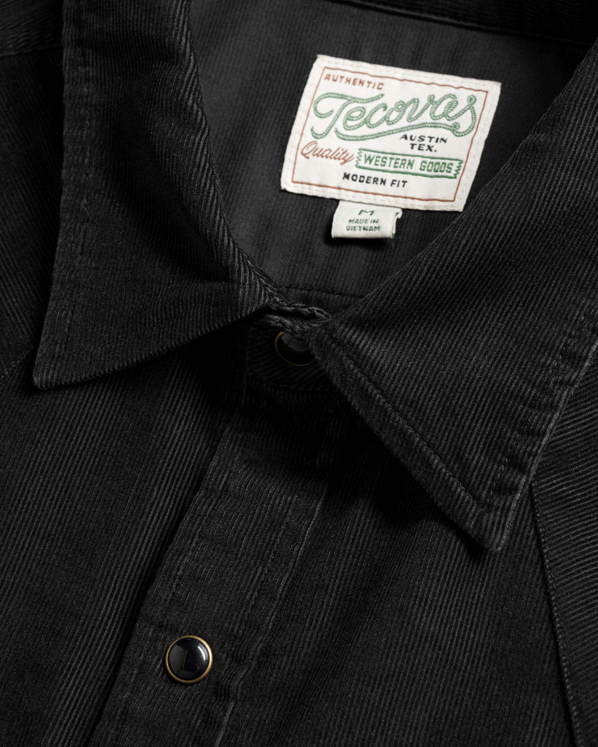 Men's Long Sleeve Texas Weight Corduroy Pearl Snap - Black Corduroy