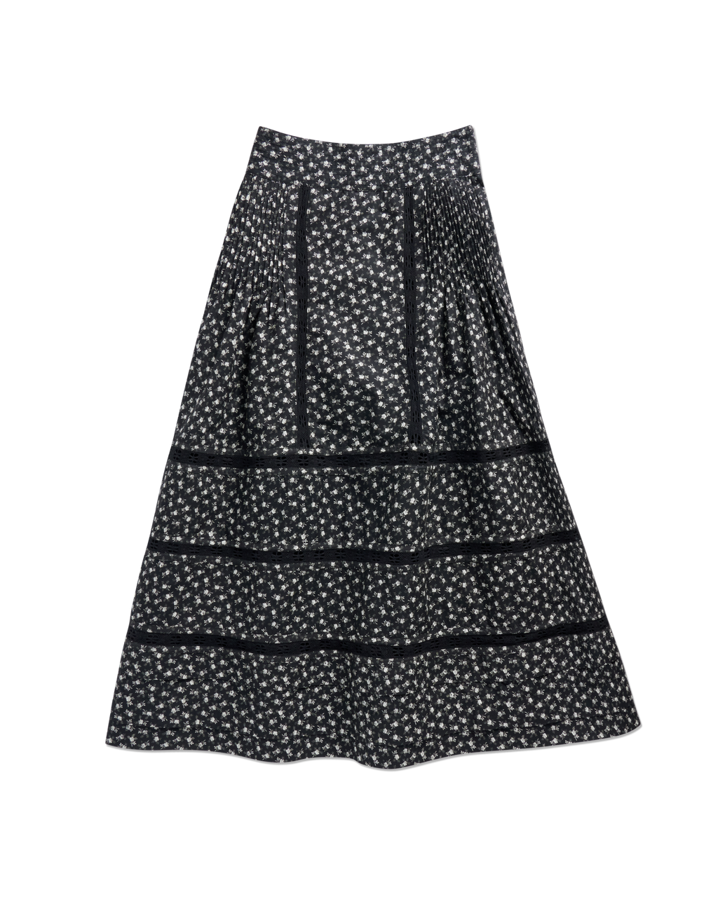 Women's Cotton Poplin Midi Skirt - Black White Cotton