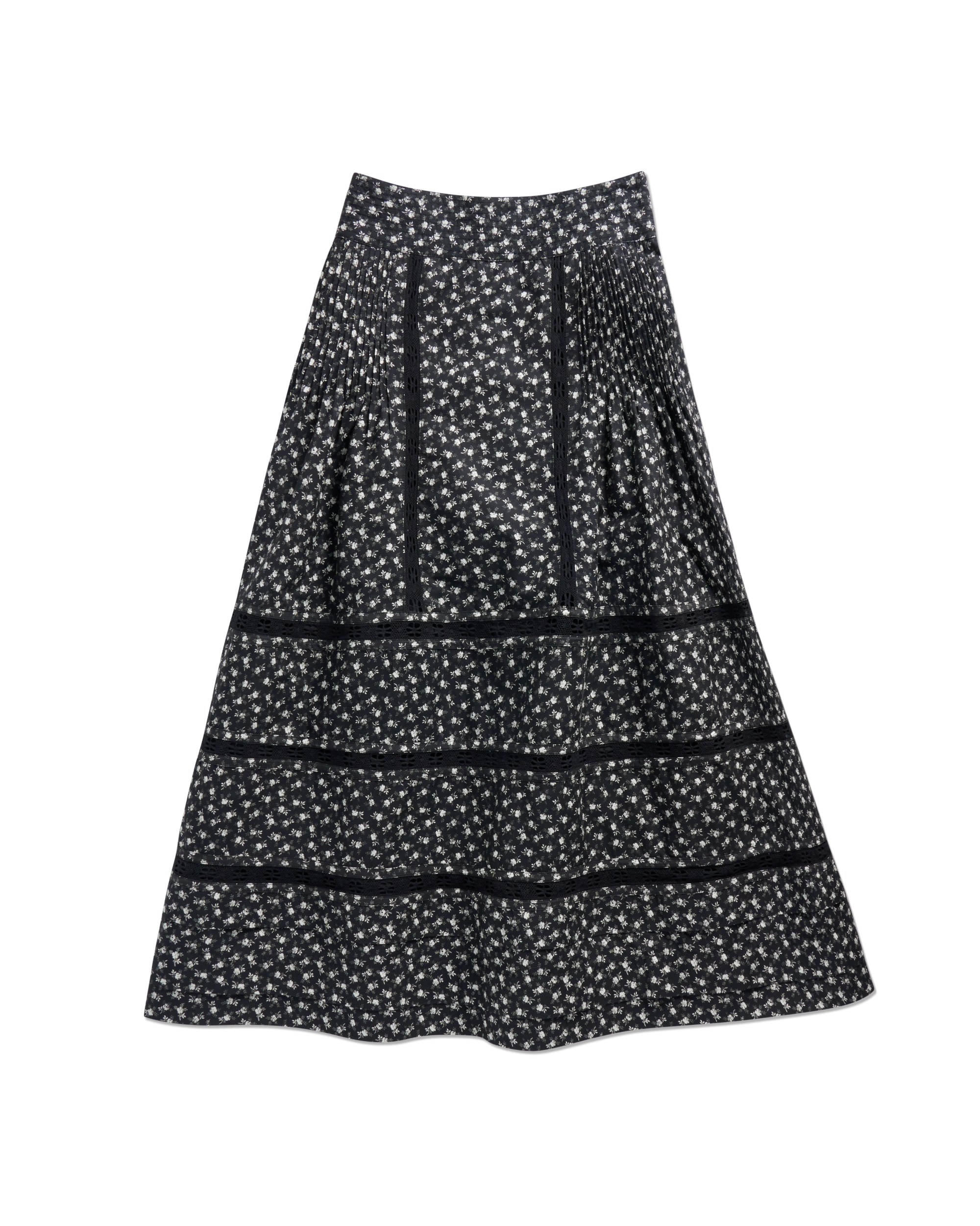 Women's Cotton Poplin Midi Skirt - Black White Cotton