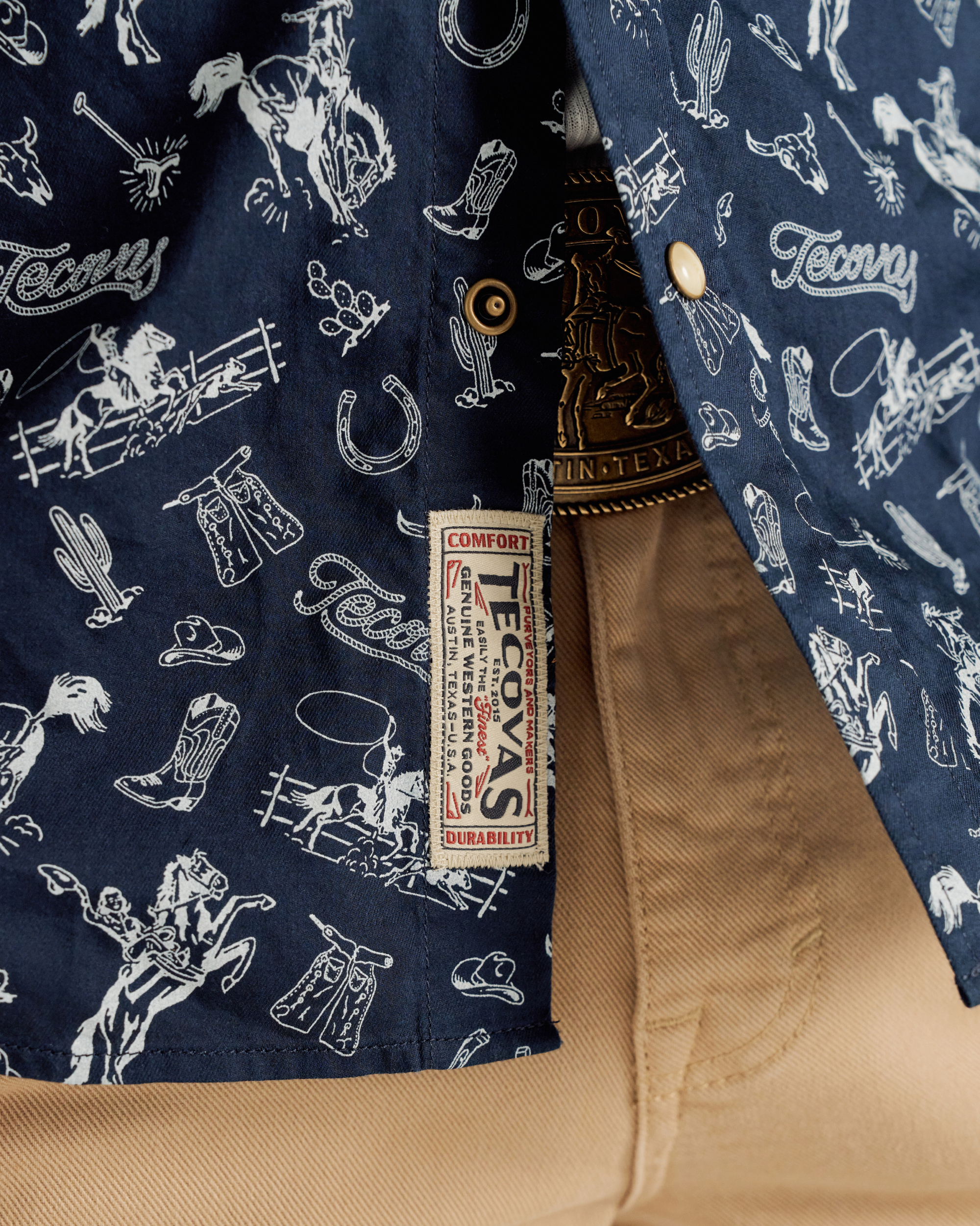 Men's Sawtooth Short Sleeve Pearl Snap - Navy White Cotton