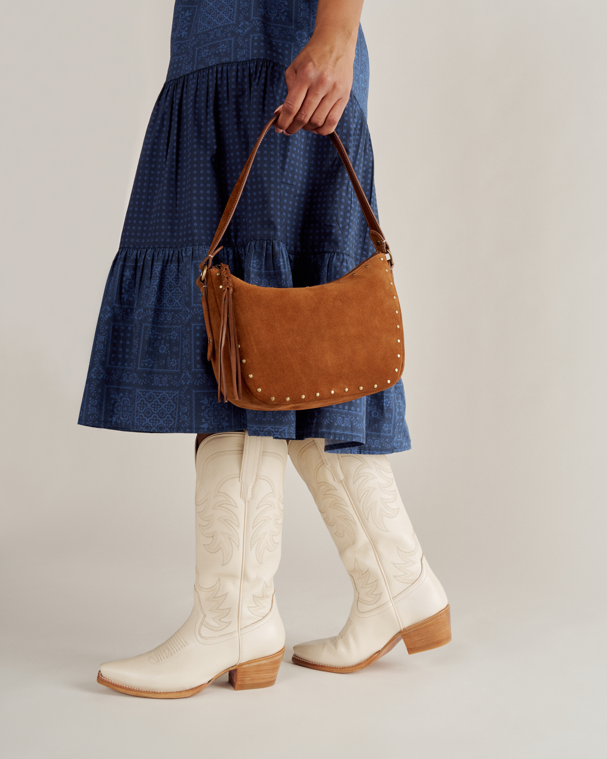 Slouchy Shoulder Bag - Saddle Suede