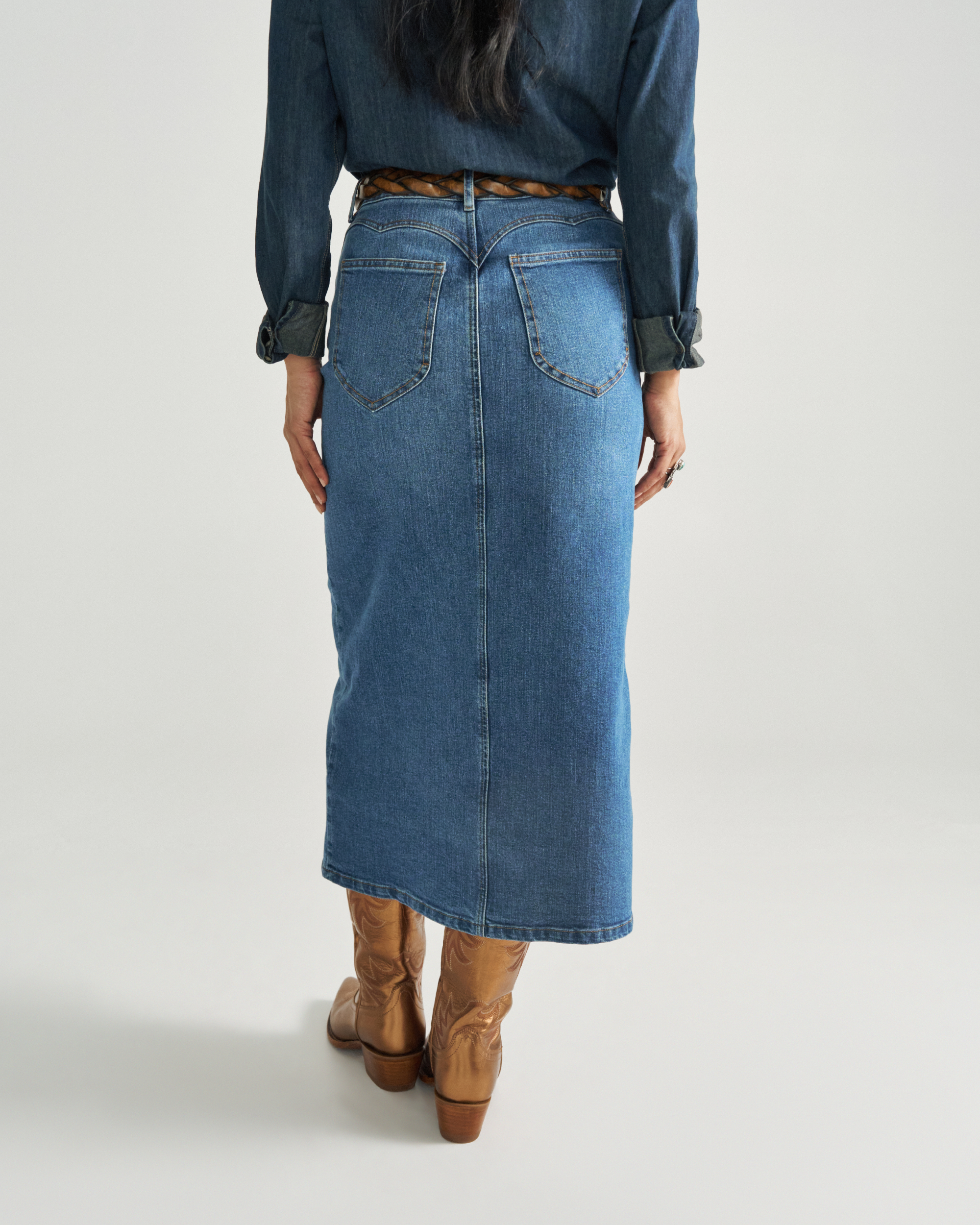 Women's Midi Denim Skirt - Medium Wash Denim