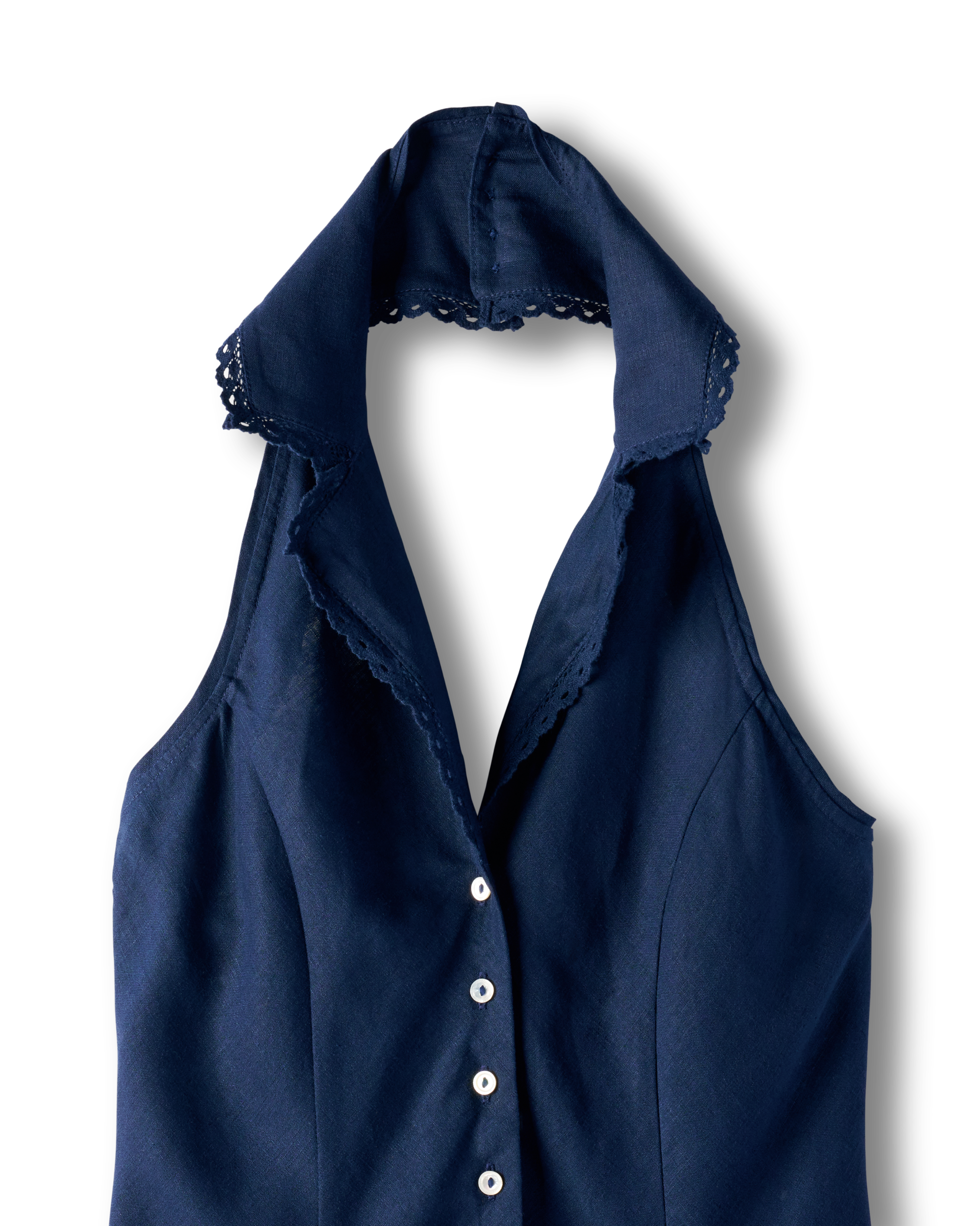 Women's Sleeveless Collared Mini Dress - Navy Linen Viscose
