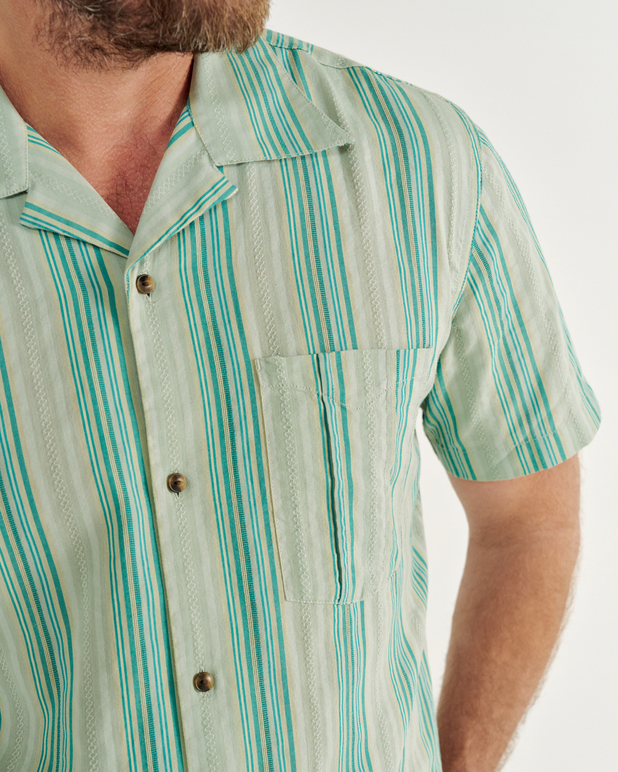 Men's Dobby Camp Short Sleeve Shirt - Light Green Teal Cotton