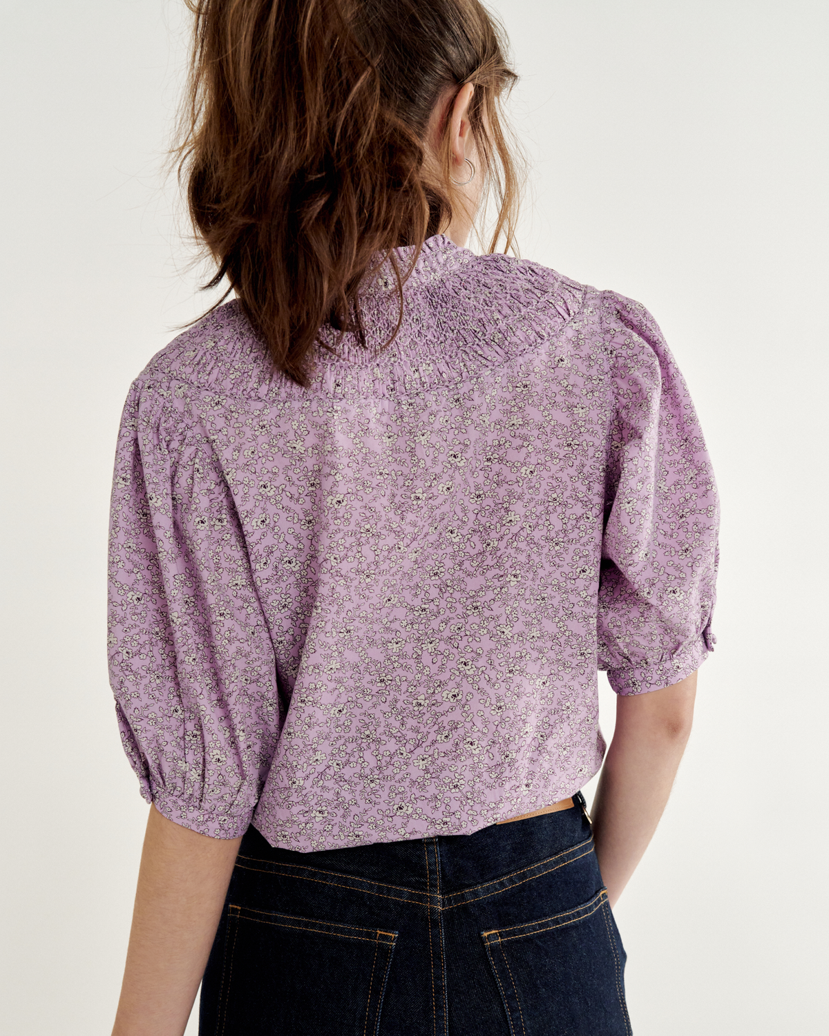 Women's Split Neck Top - Purple Cotton