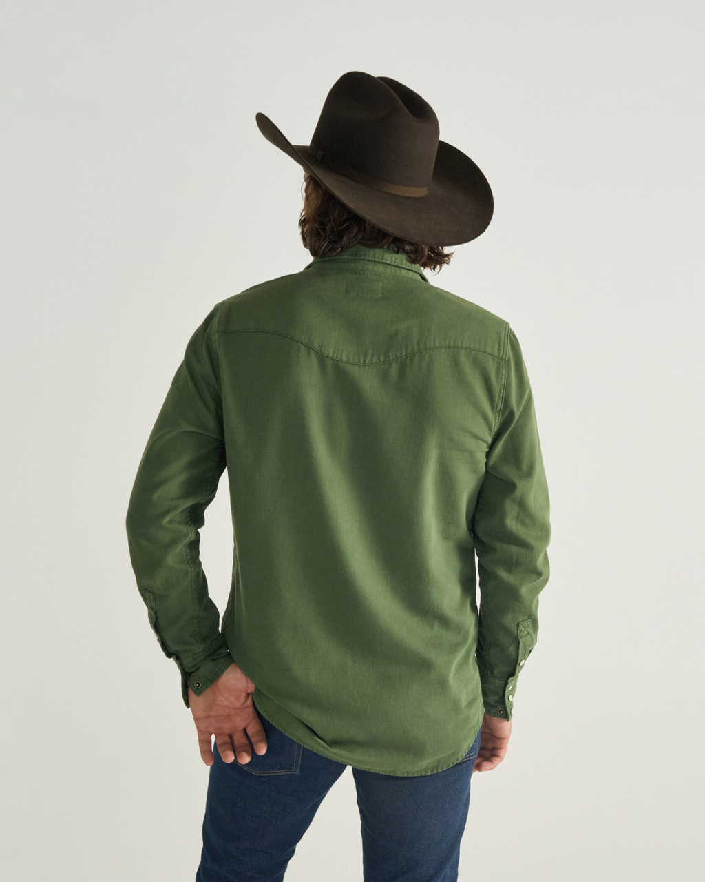 Men's Denim Long Sleeve Pearl Snap - Hunter Green Denim